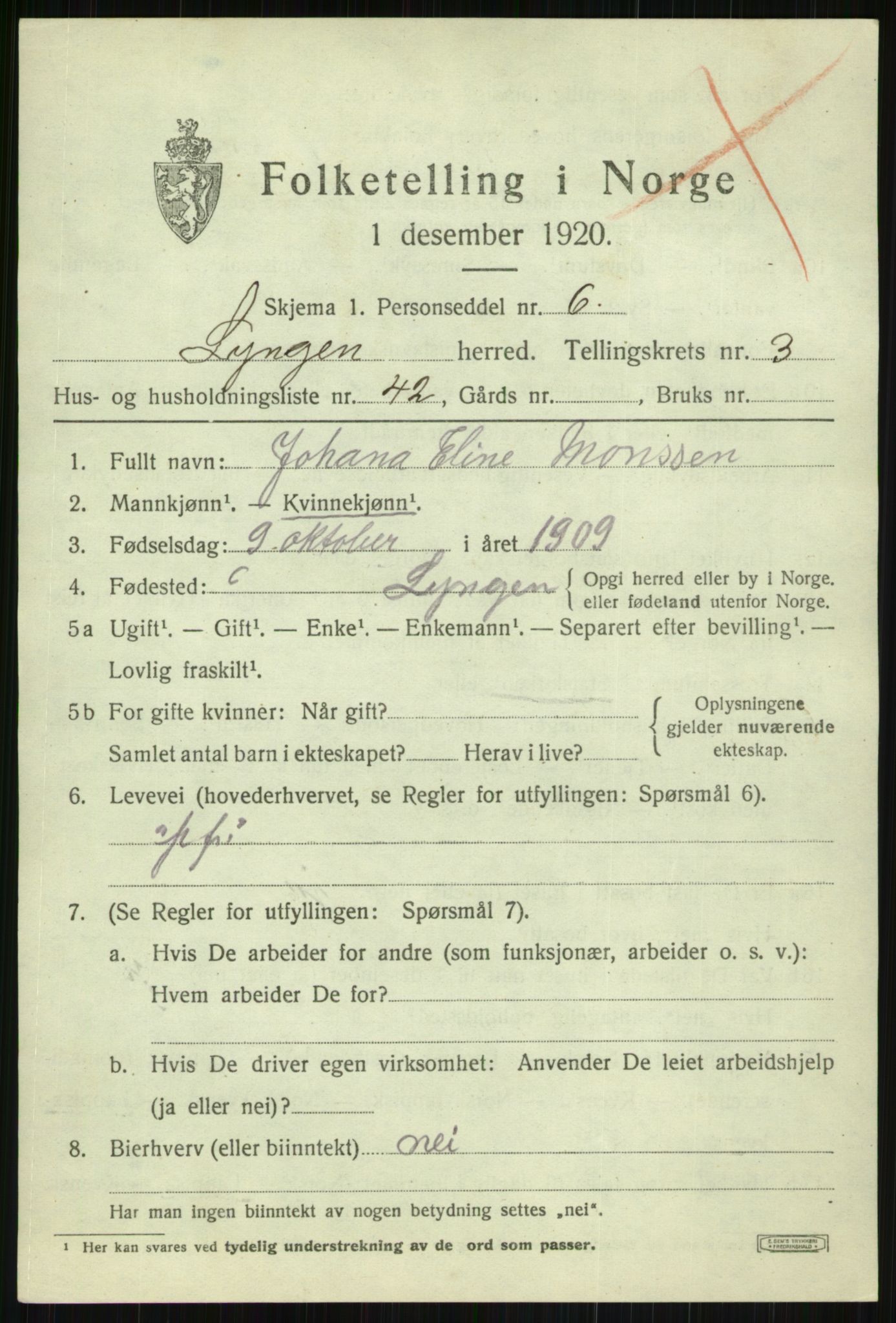 SATØ, 1920 census for Lyngen, 1920, p. 4013