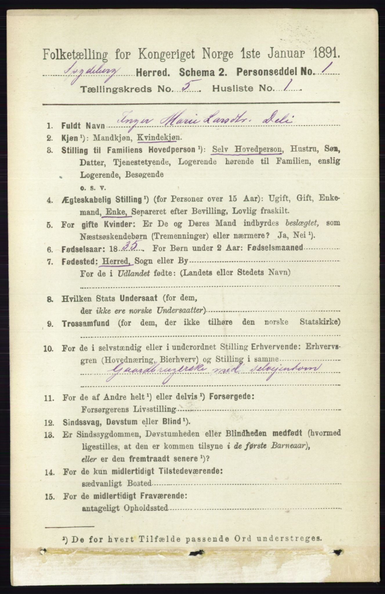 RA, 1891 census for 0123 Spydeberg, 1891, p. 2351