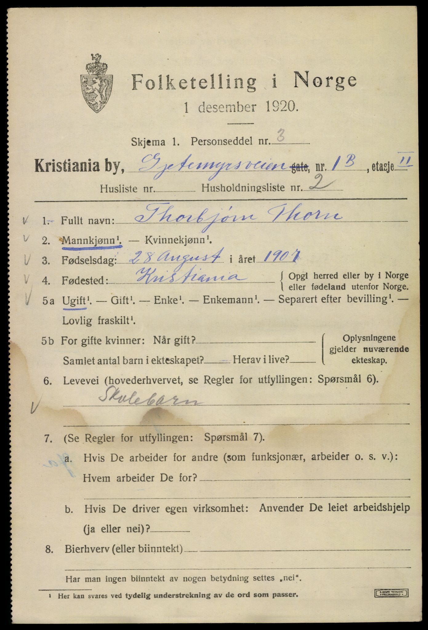 SAO, 1920 census for Kristiania, 1920, p. 248059