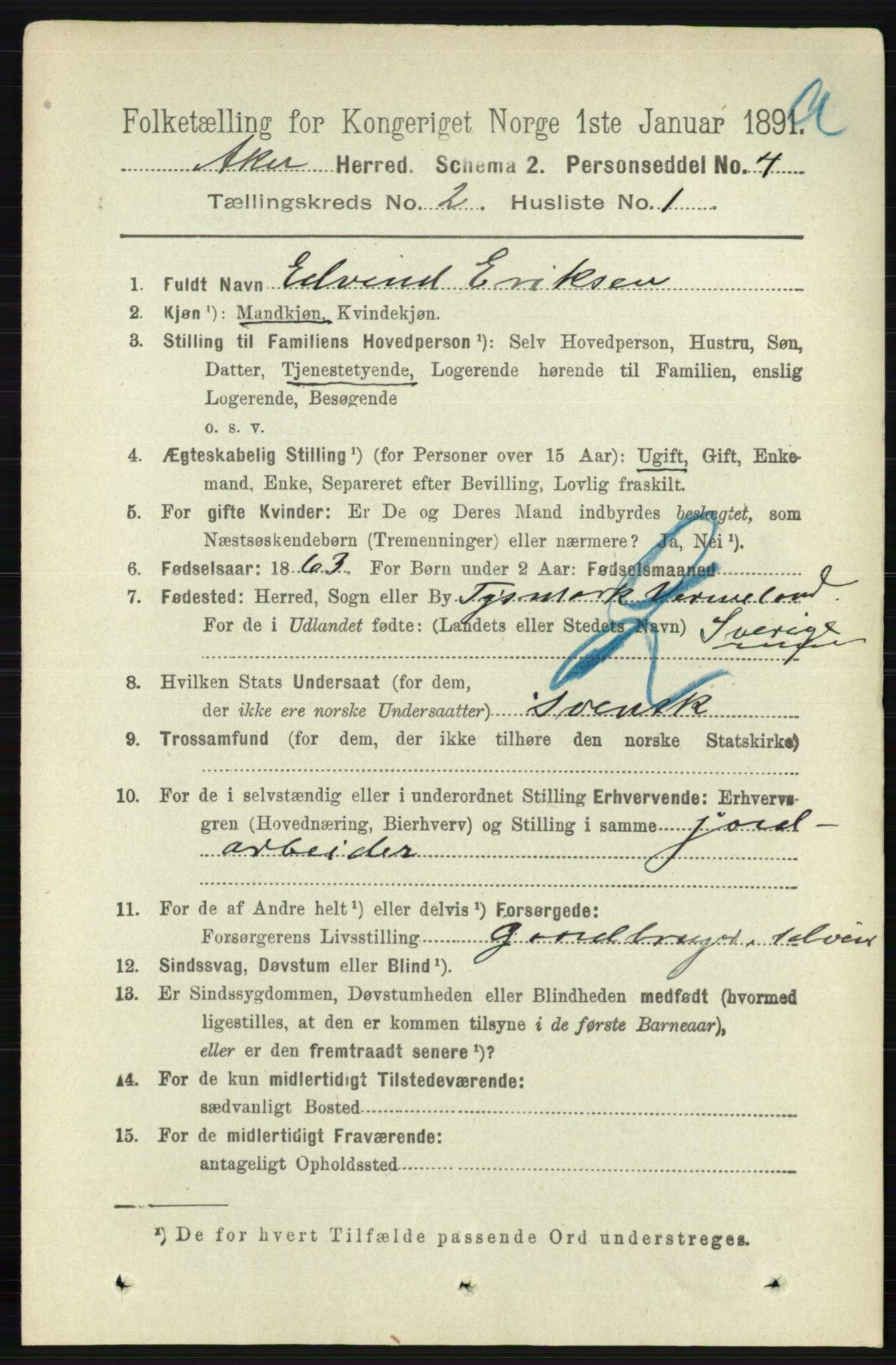 RA, 1891 census for 0218 Aker, 1891, p. 1362