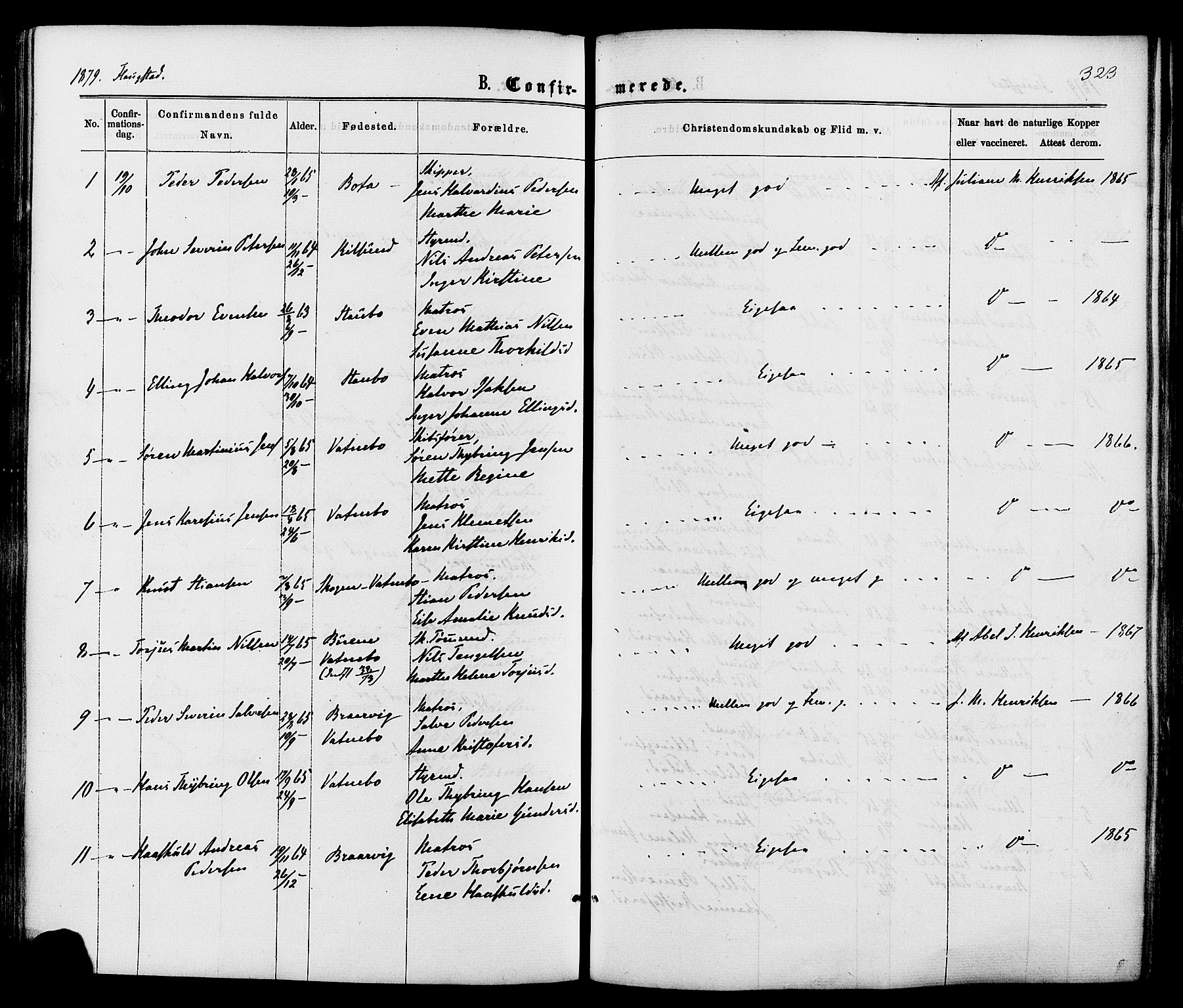 Dypvåg sokneprestkontor, SAK/1111-0007/F/Fa/Faa/L0007: Parish register (official) no. A 7 /2, 1877-1884, p. 323