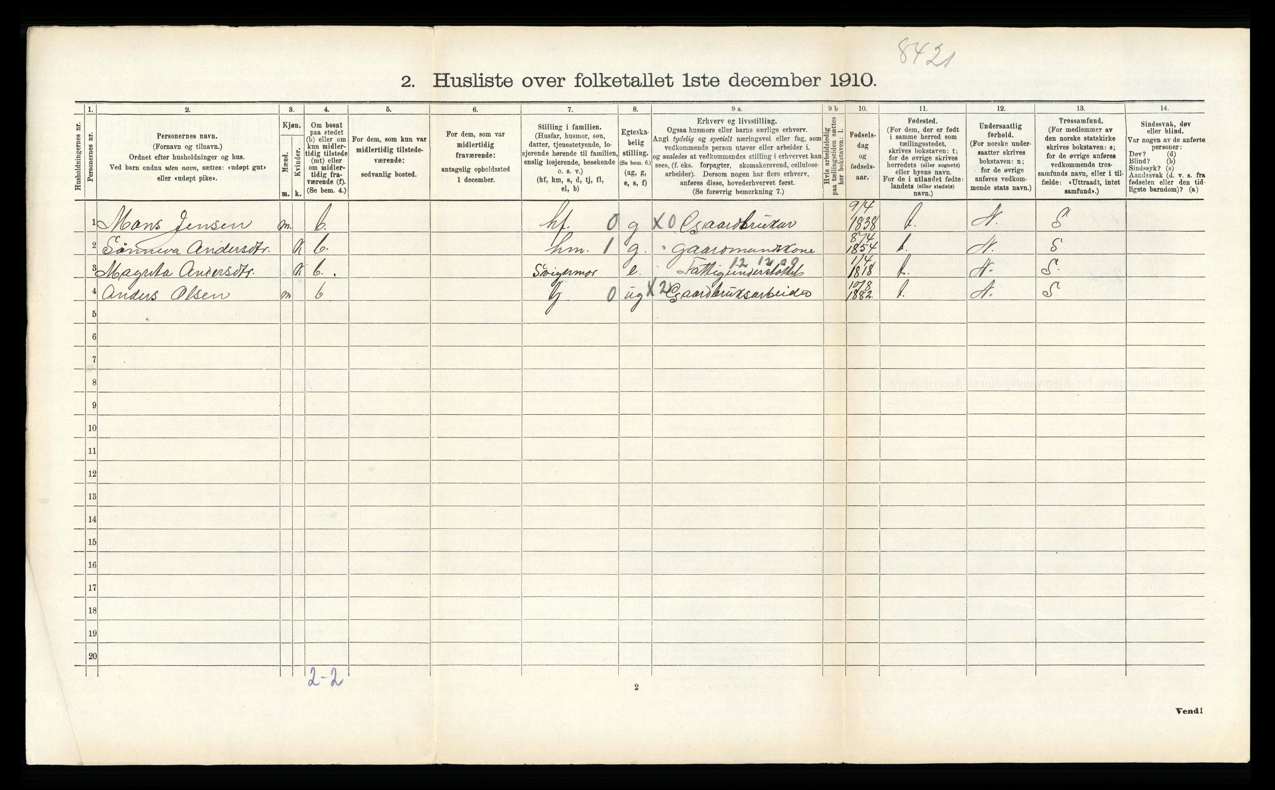 RA, 1910 census for Aurland, 1910, p. 700