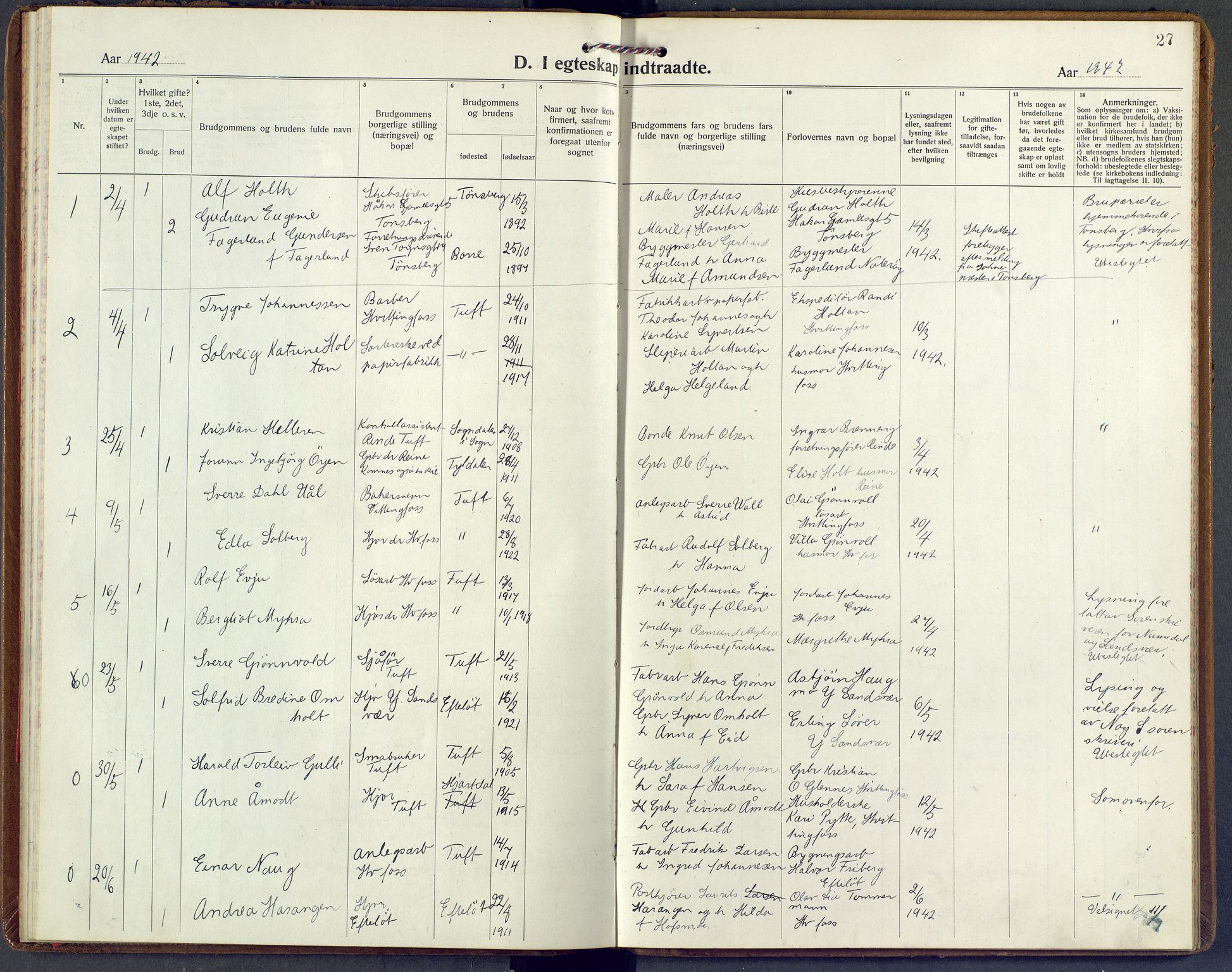 Sandsvær kirkebøker, AV/SAKO-A-244/F/Fc/L0002: Parish register (official) no. III 2, 1920-1959, p. 27