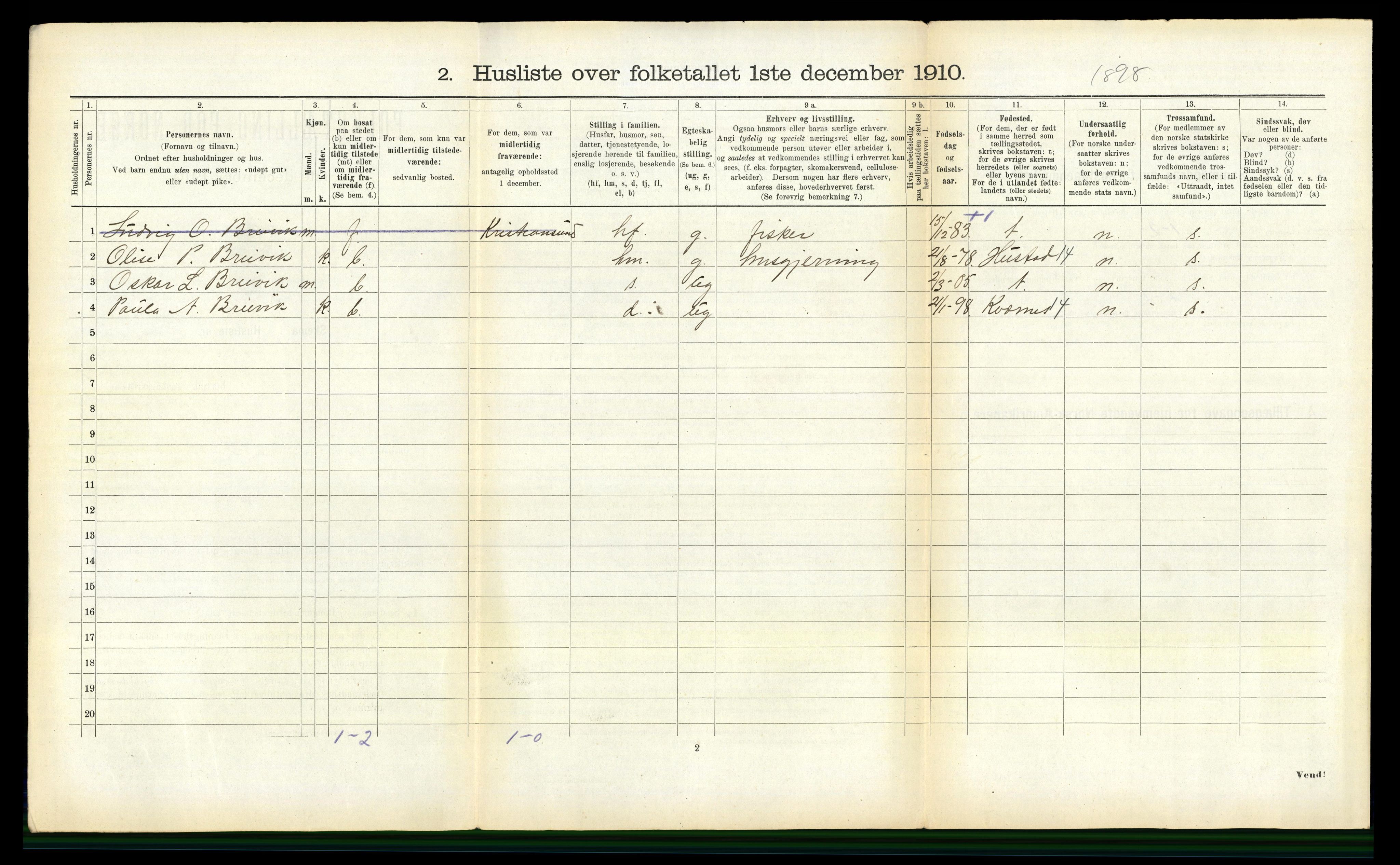 RA, 1910 census for Tustna, 1910, p. 213