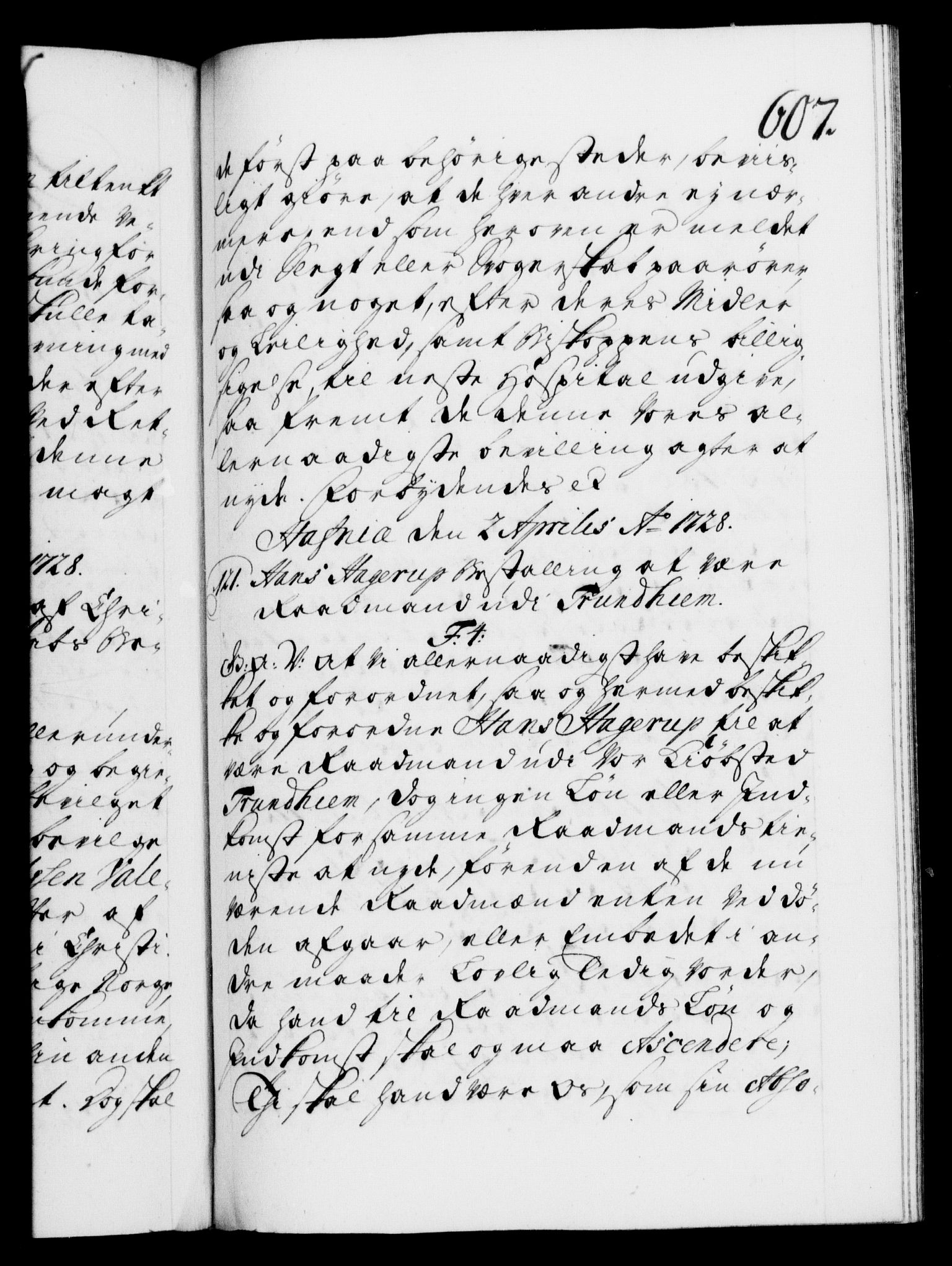 Danske Kanselli 1572-1799, AV/RA-EA-3023/F/Fc/Fca/Fcaa/L0025: Norske registre, 1726-1728, p. 607a