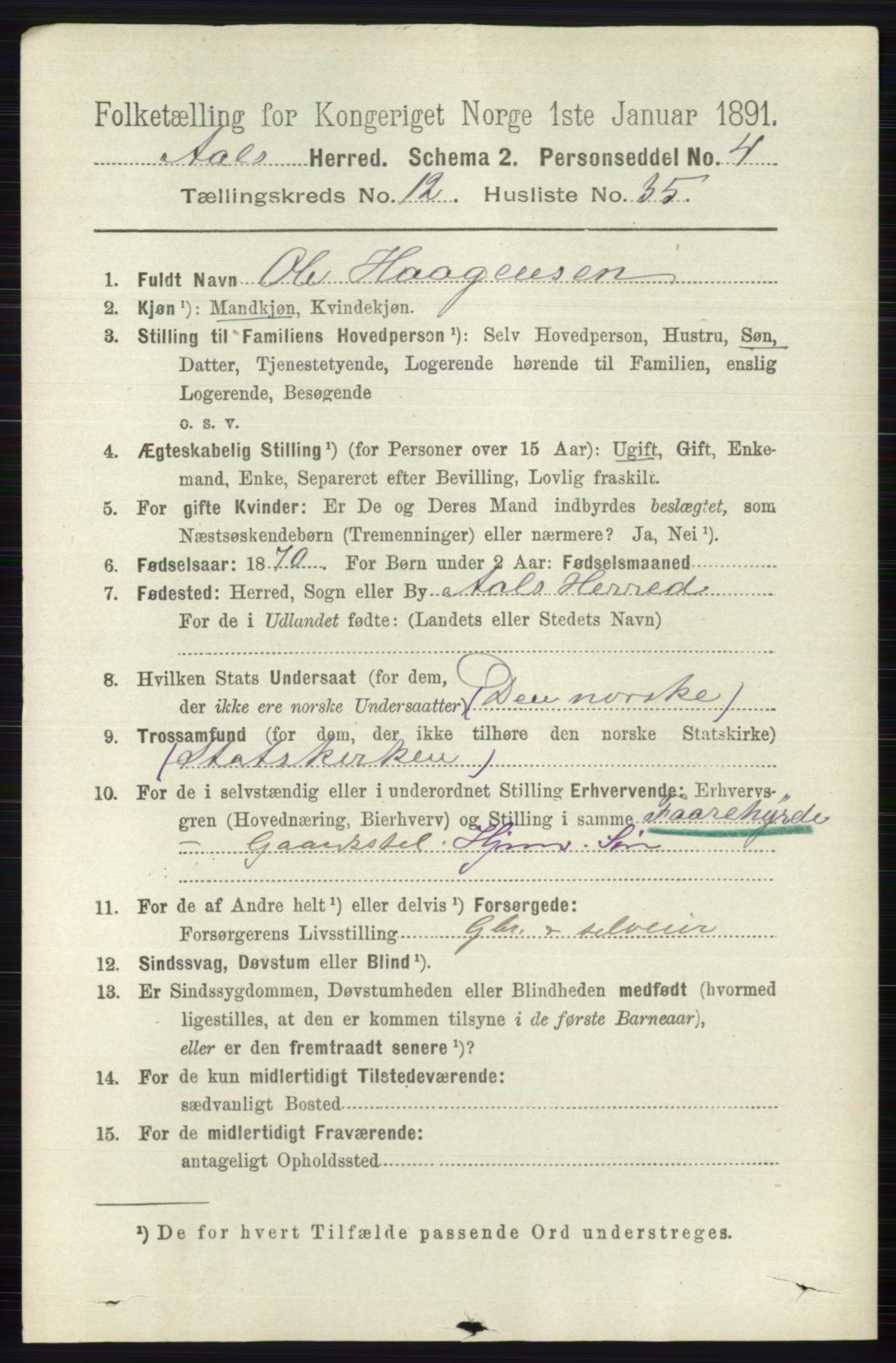 RA, 1891 census for 0619 Ål, 1891, p. 3208