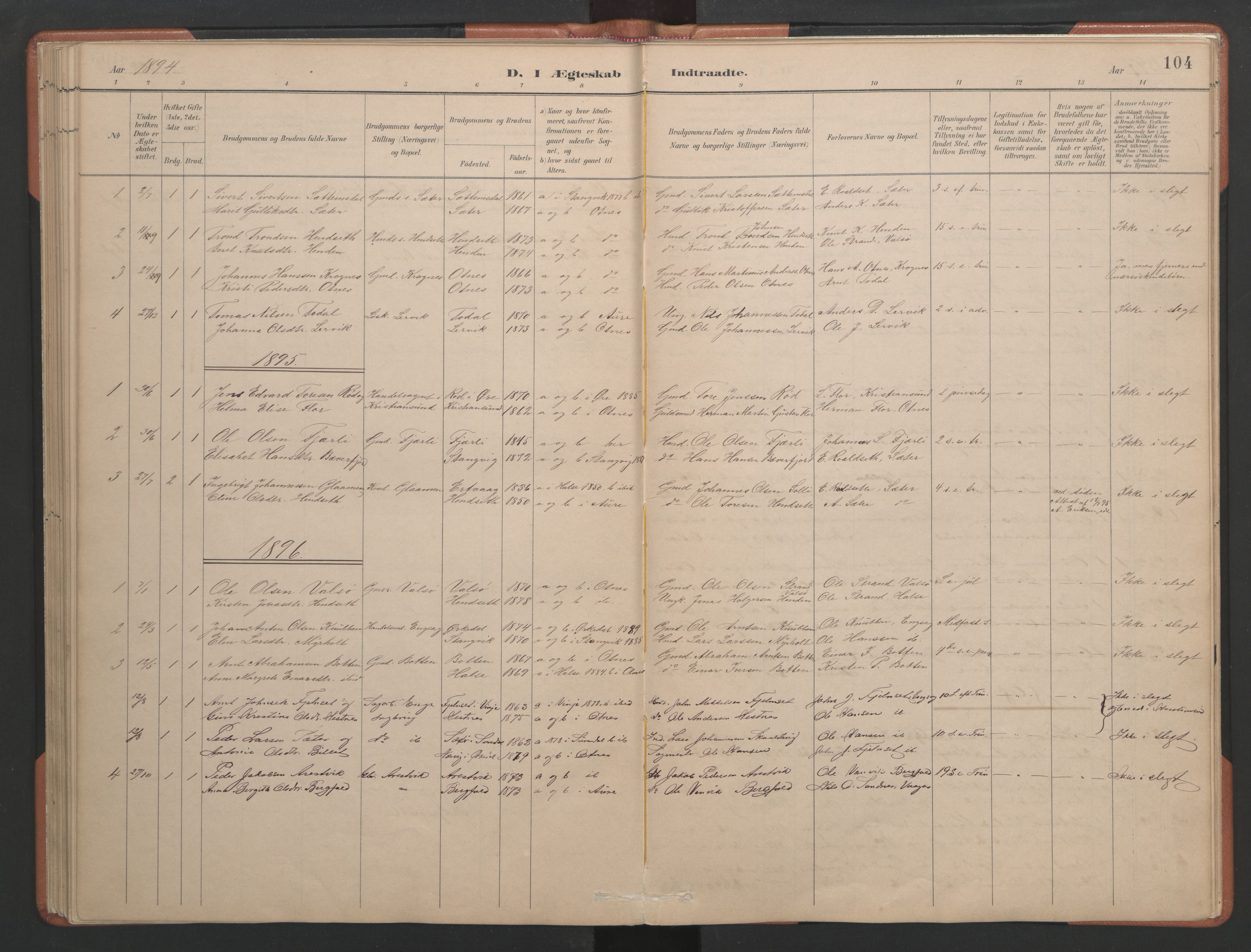 Ministerialprotokoller, klokkerbøker og fødselsregistre - Møre og Romsdal, AV/SAT-A-1454/580/L0926: Parish register (copy) no. 580C01, 1882-1903, p. 104