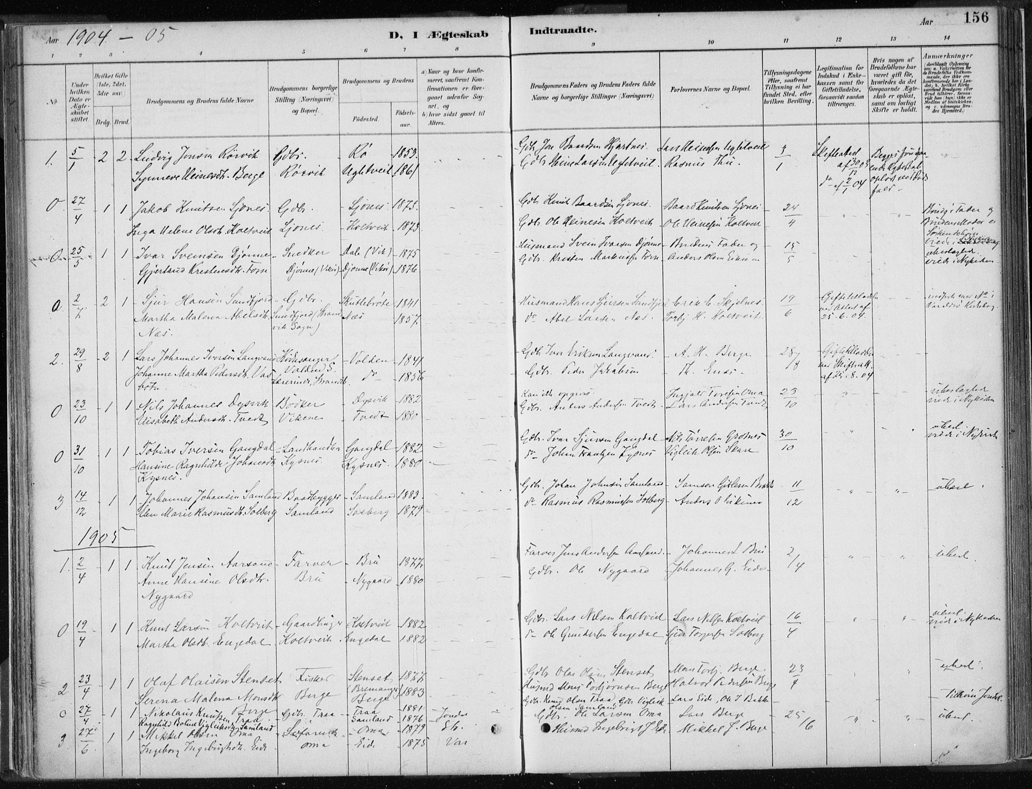 Strandebarm sokneprestembete, AV/SAB-A-78401/H/Haa: Parish register (official) no. B  1, 1886-1908, p. 156