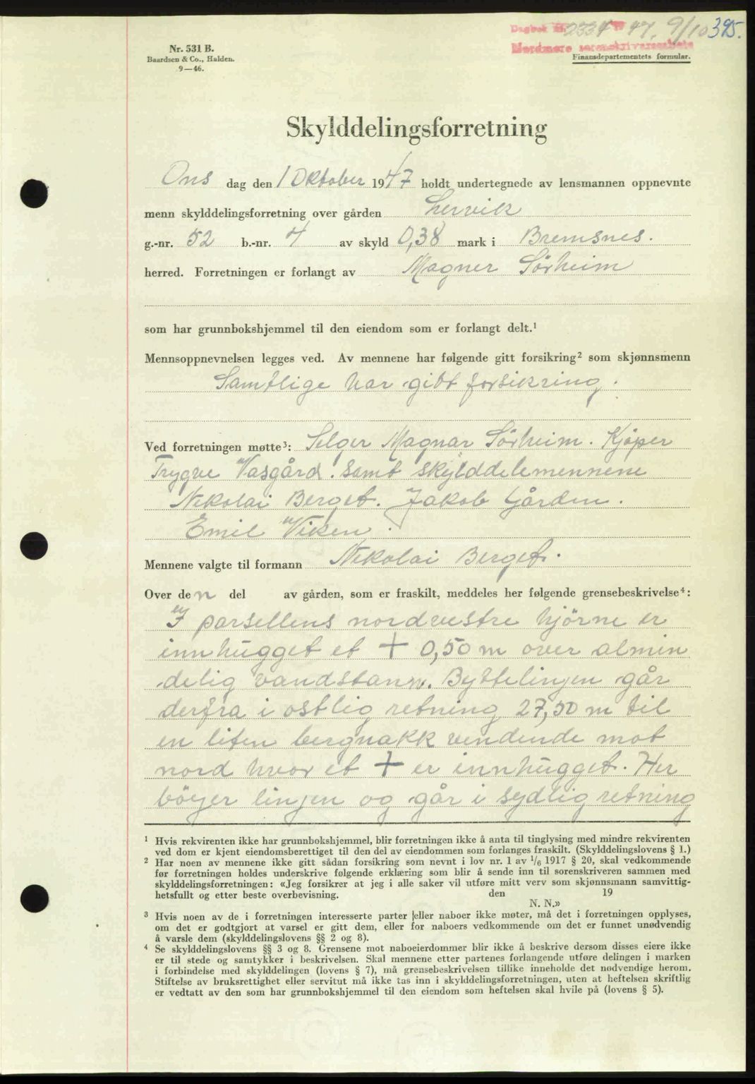 Nordmøre sorenskriveri, AV/SAT-A-4132/1/2/2Ca: Mortgage book no. A106, 1947-1947, Diary no: : 2334/1947