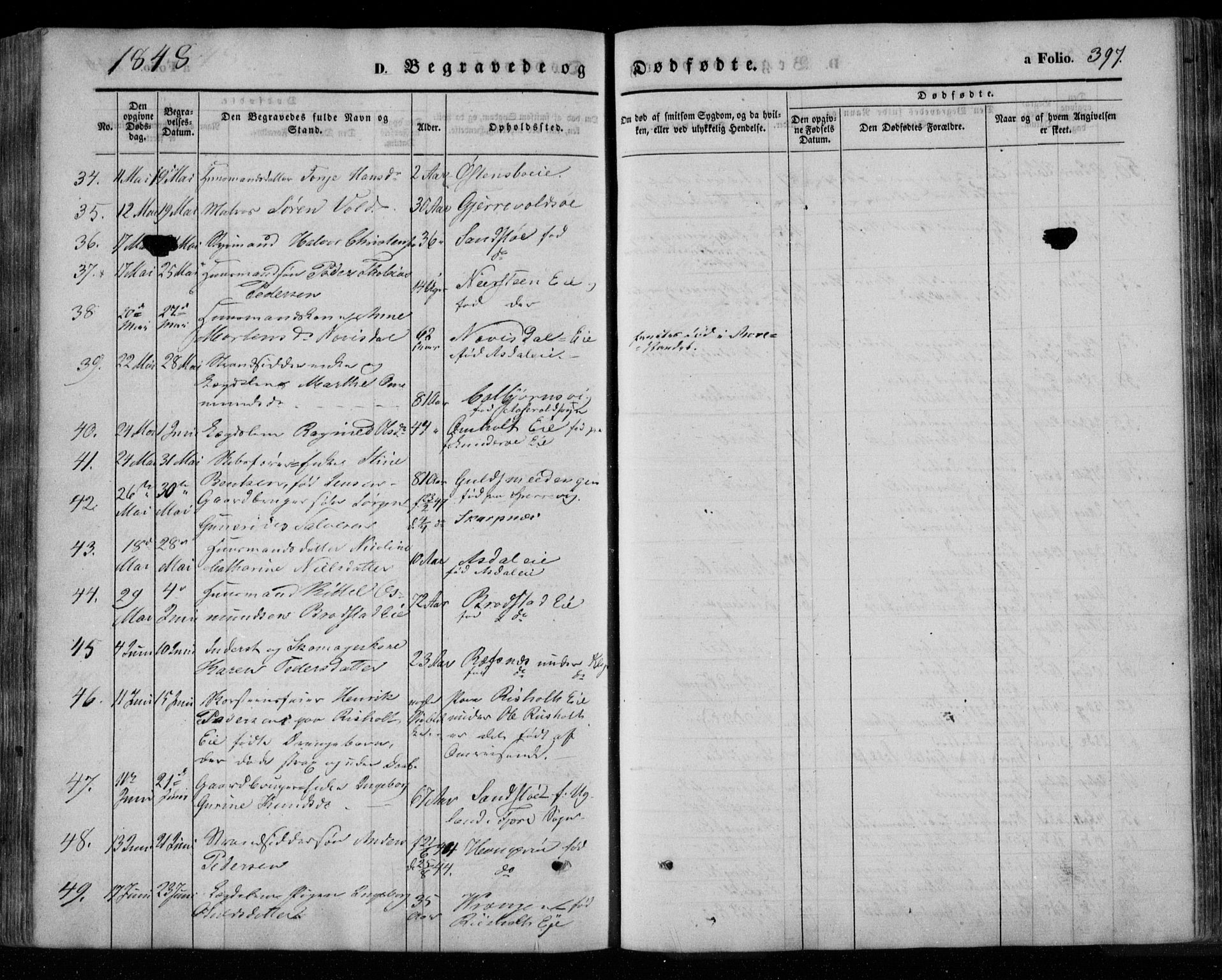 Øyestad sokneprestkontor, AV/SAK-1111-0049/F/Fa/L0014: Parish register (official) no. A 14, 1843-1856, p. 397