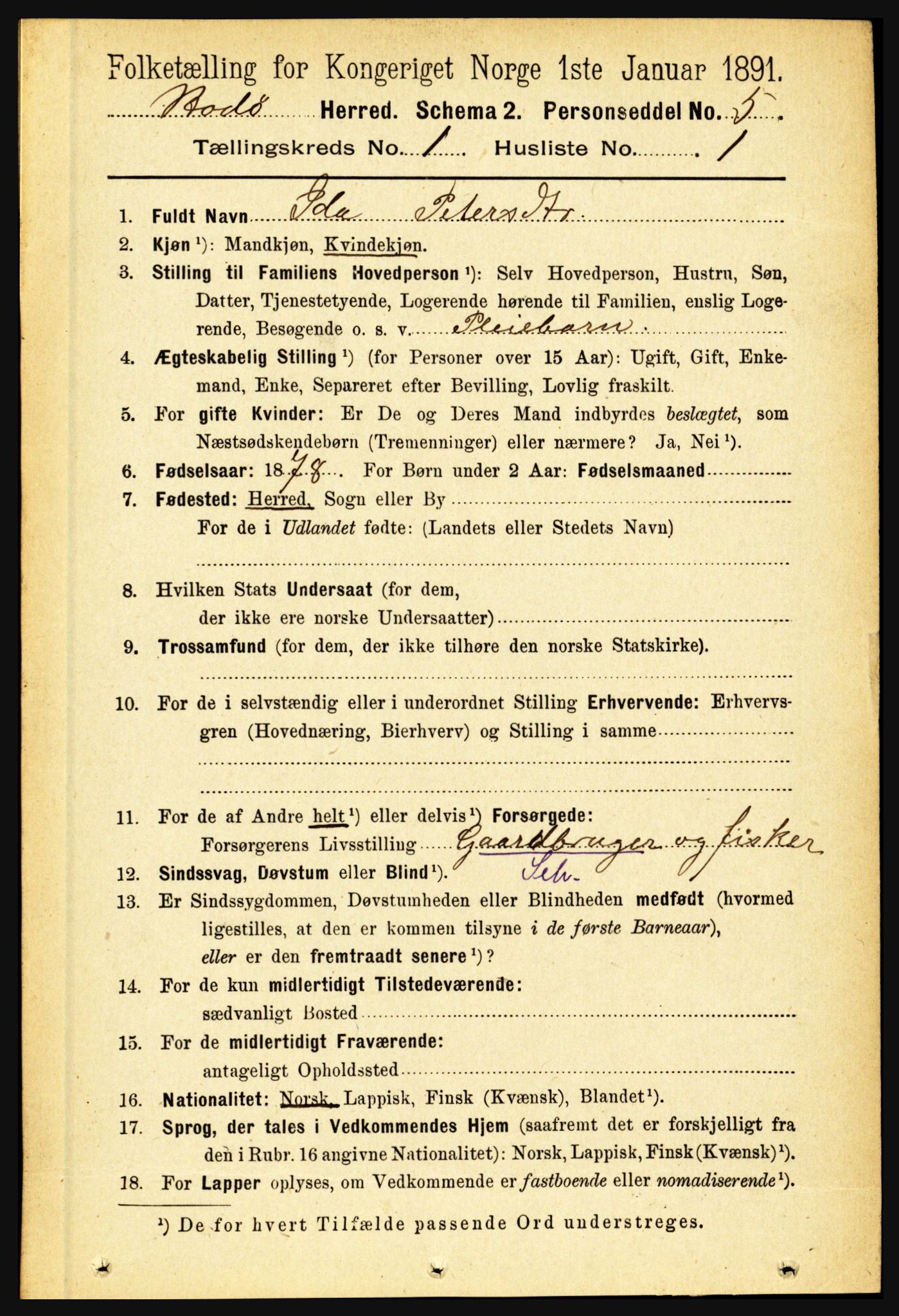 RA, 1891 census for 1843 Bodø, 1891, p. 106