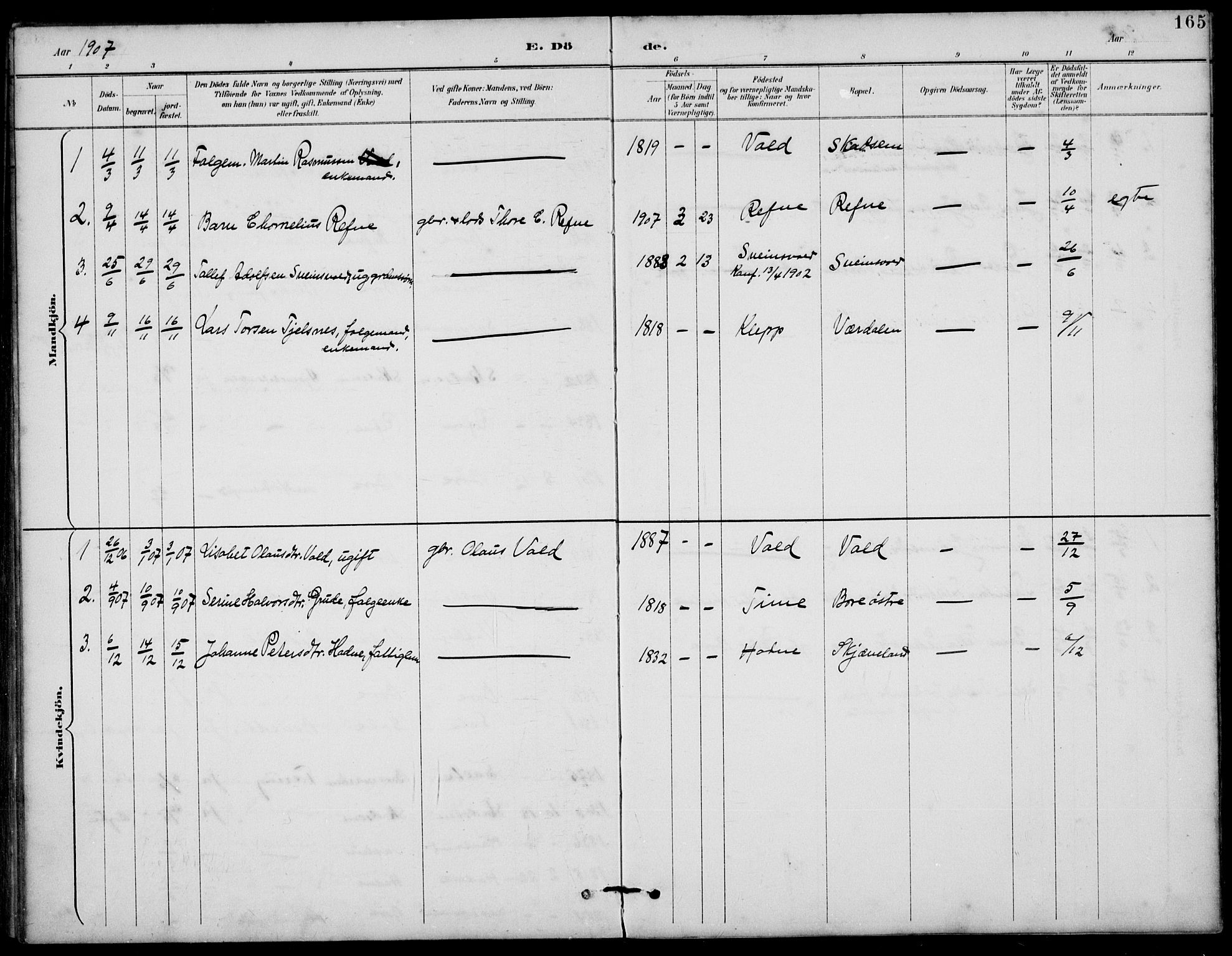 Klepp sokneprestkontor, AV/SAST-A-101803/001/3/30BB/L0006: Parish register (copy) no. B 6, 1889-1936, p. 165