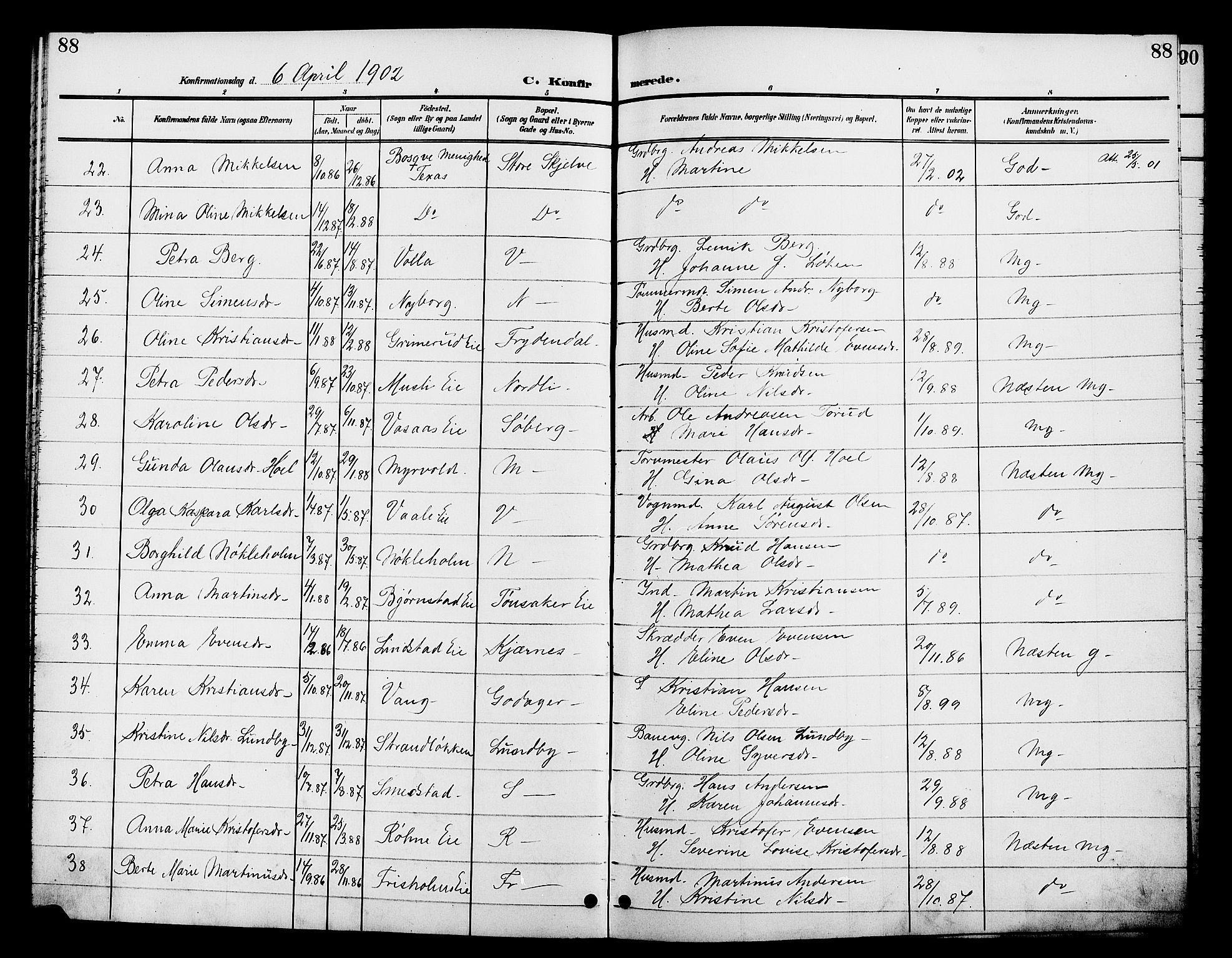 Stange prestekontor, AV/SAH-PREST-002/L/L0012: Parish register (copy) no. 12, 1900-1908, p. 88