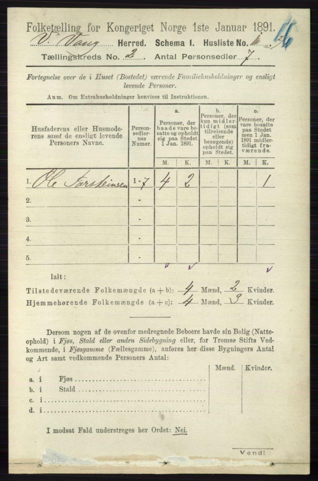 RA, 1891 census for 0545 Vang, 1891, p. 348