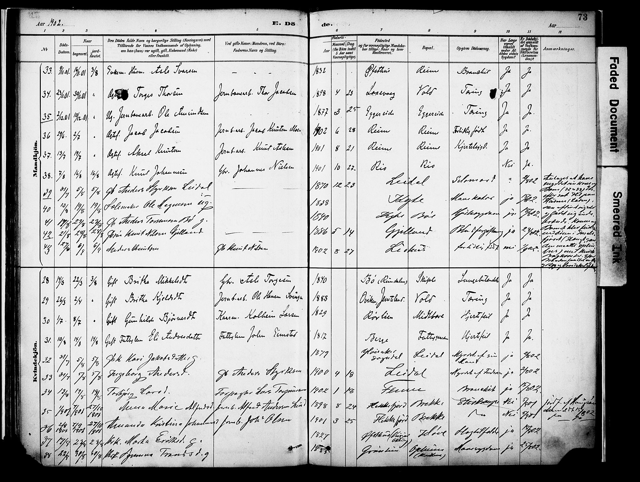 Voss sokneprestembete, AV/SAB-A-79001/H/Haa: Parish register (official) no. A 22, 1887-1909, p. 73