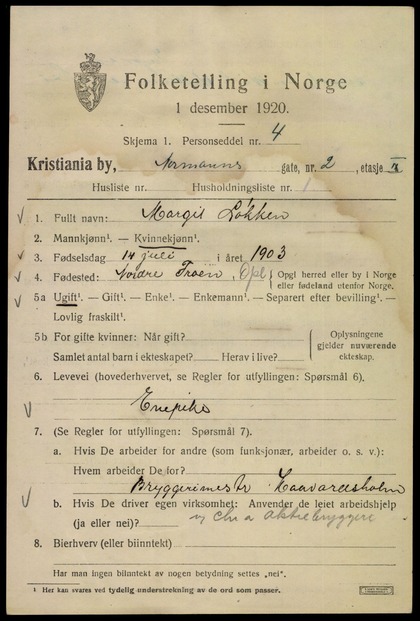 SAO, 1920 census for Kristiania, 1920, p. 425759