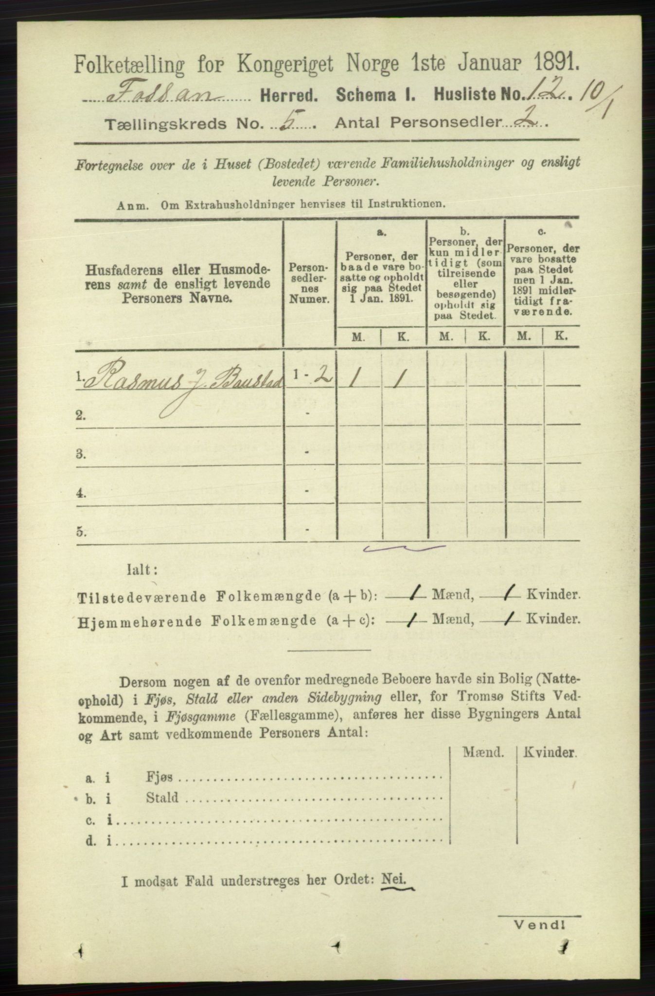 RA, 1891 census for 1129 Forsand, 1891, p. 745