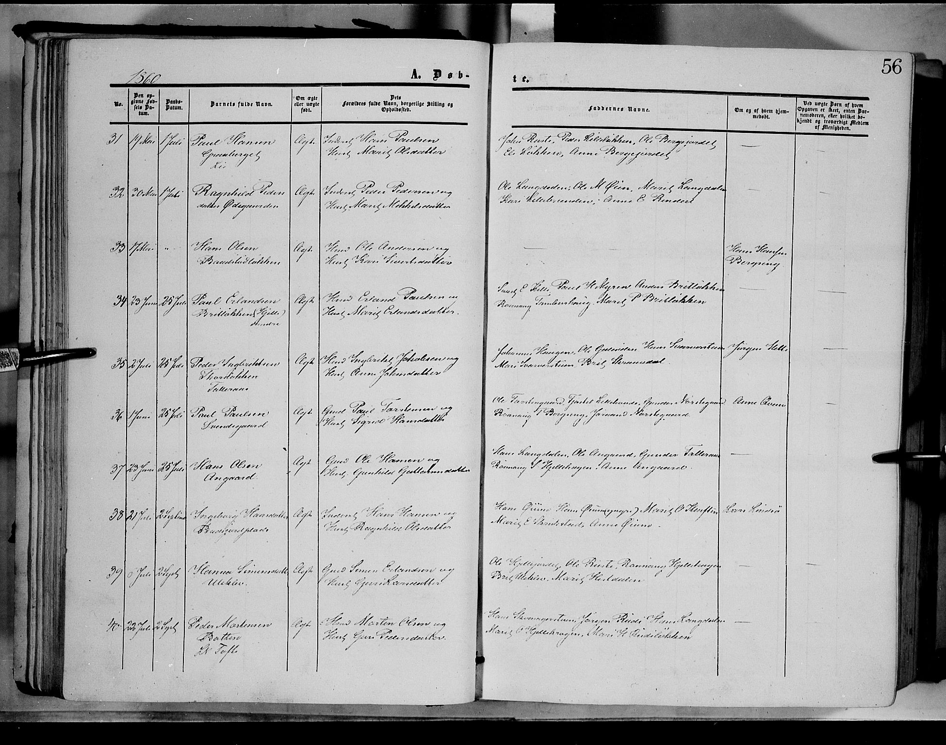 Dovre prestekontor, SAH/PREST-066/H/Ha/Haa/L0001: Parish register (official) no. 1, 1854-1878, p. 56