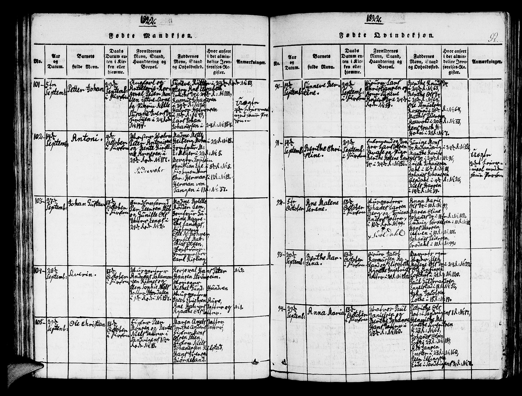 Korskirken sokneprestembete, AV/SAB-A-76101/H/Haa/L0013: Parish register (official) no. A 13, 1815-1822, p. 92