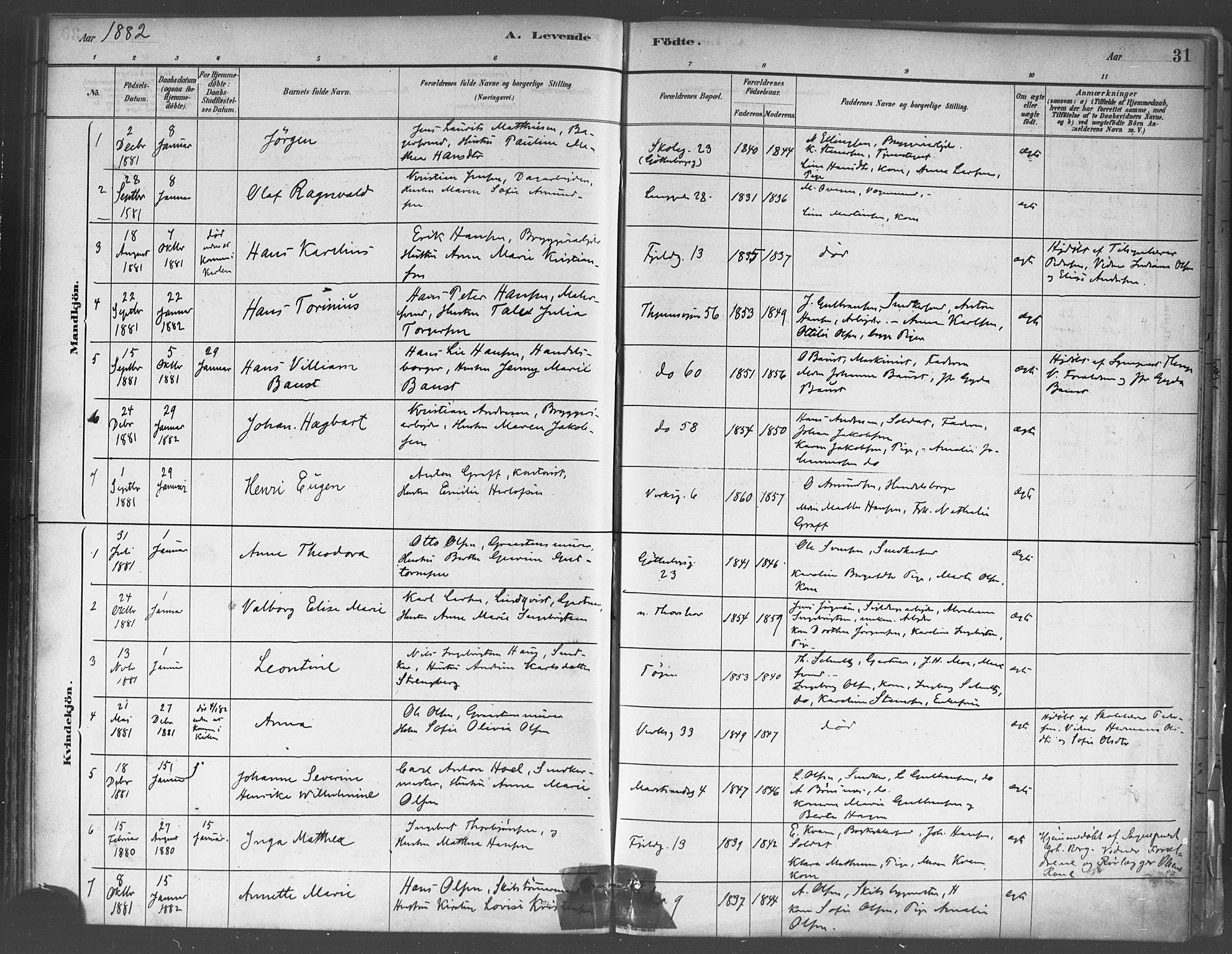 Petrus prestekontor Kirkebøker, AV/SAO-A-10872/F/Fa/L0001: Parish register (official) no. 1, 1880-1887, p. 31