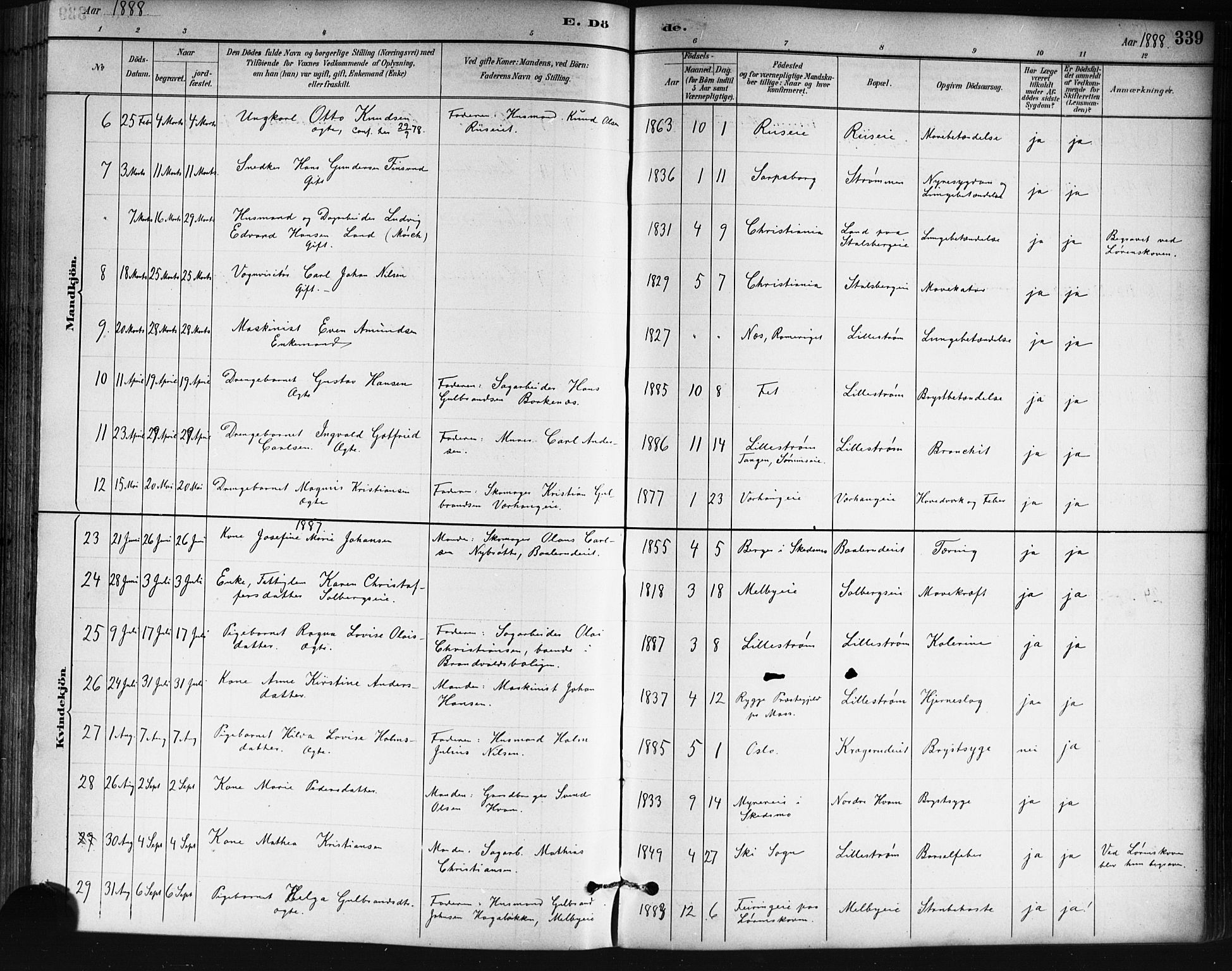 Skedsmo prestekontor Kirkebøker, SAO/A-10033a/G/Ga/L0004: Parish register (copy) no. I 4, 1883-1895, p. 339