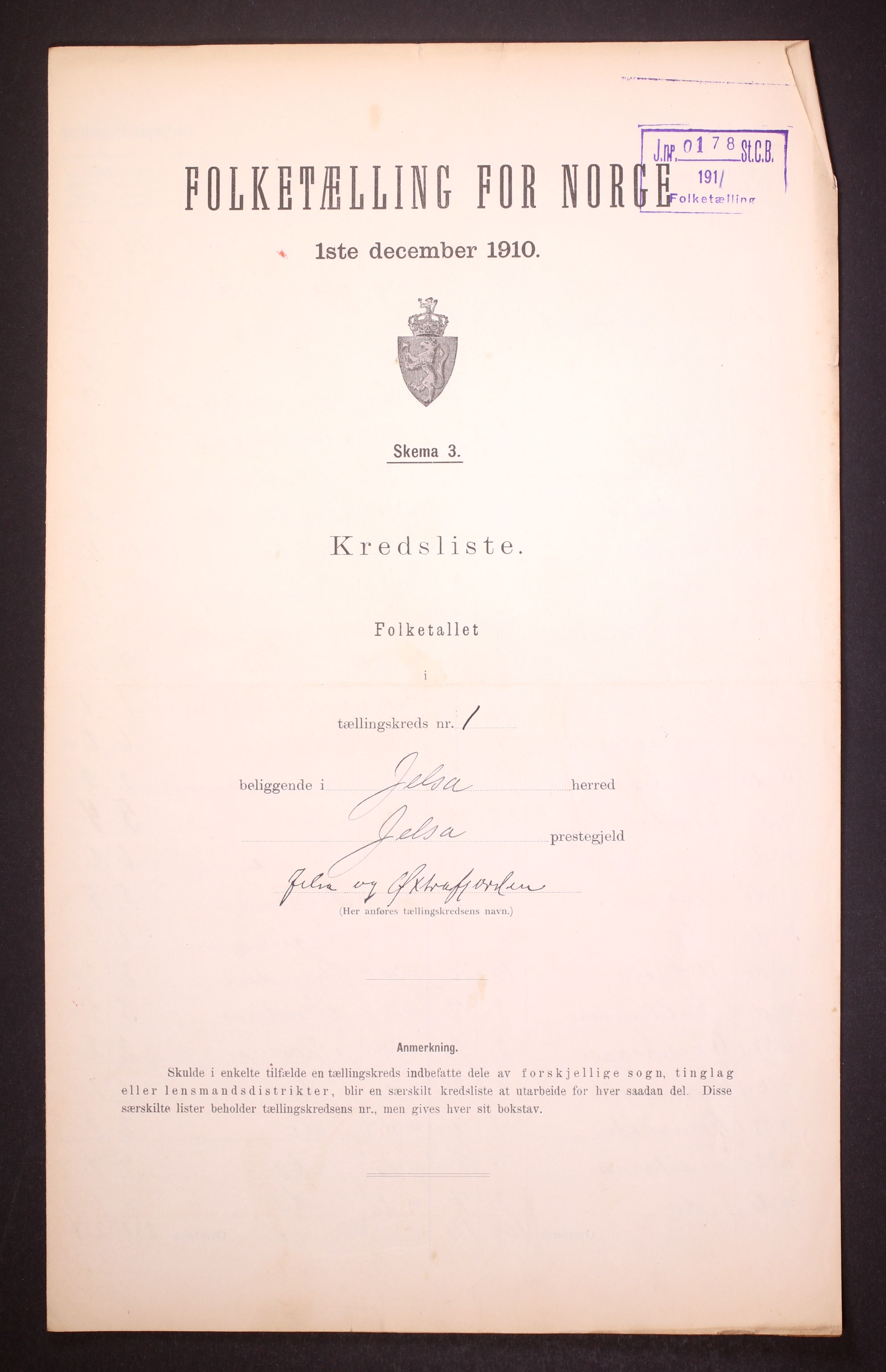 RA, 1910 census for Jelsa, 1910, p. 3