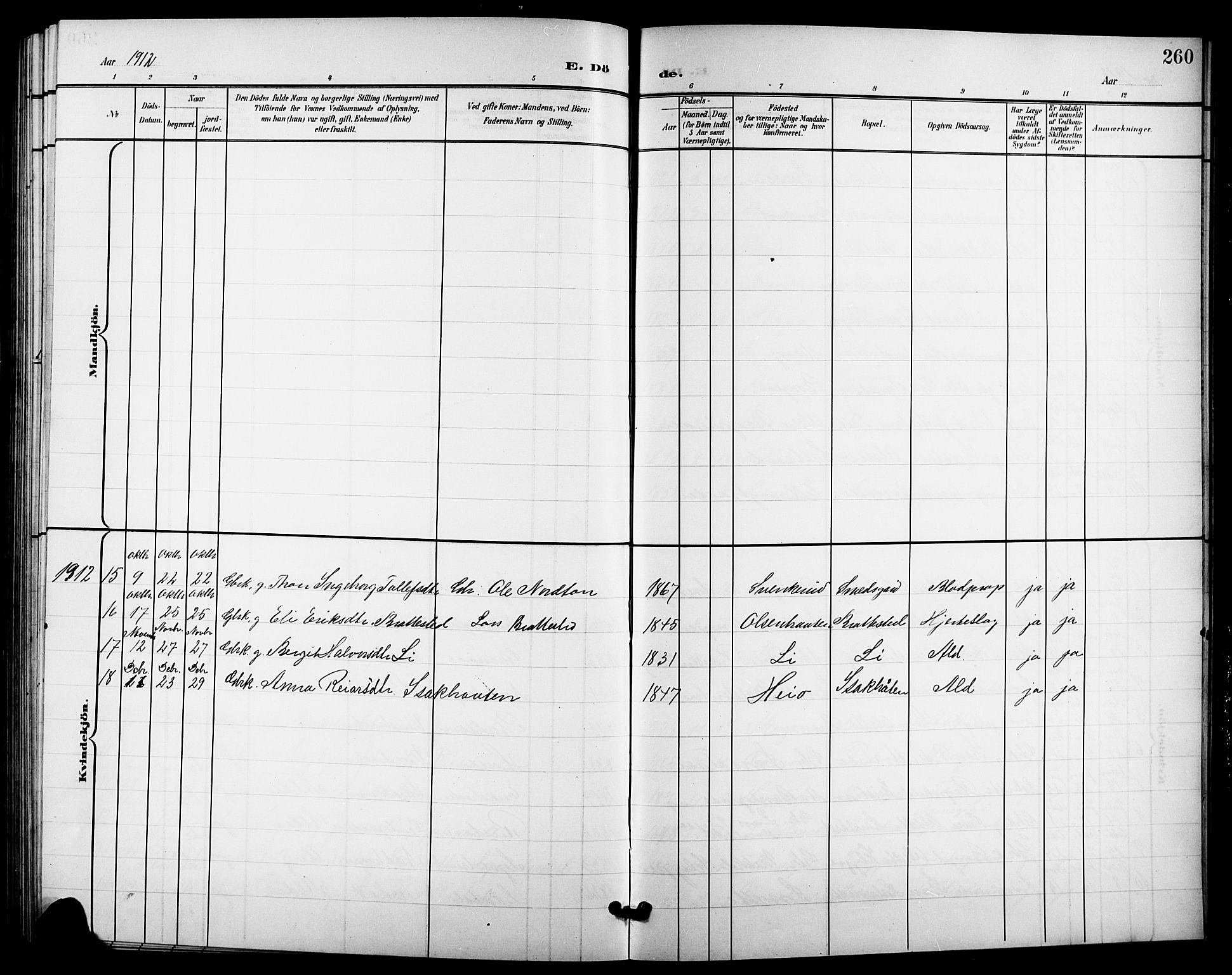 Nes kirkebøker, AV/SAKO-A-236/G/Ga/L0004: Parish register (copy) no. I 4, 1900-1925, p. 260