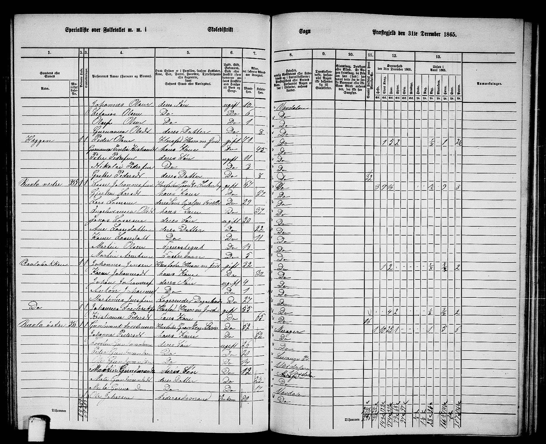 RA, 1865 census for Verdal, 1865, p. 157