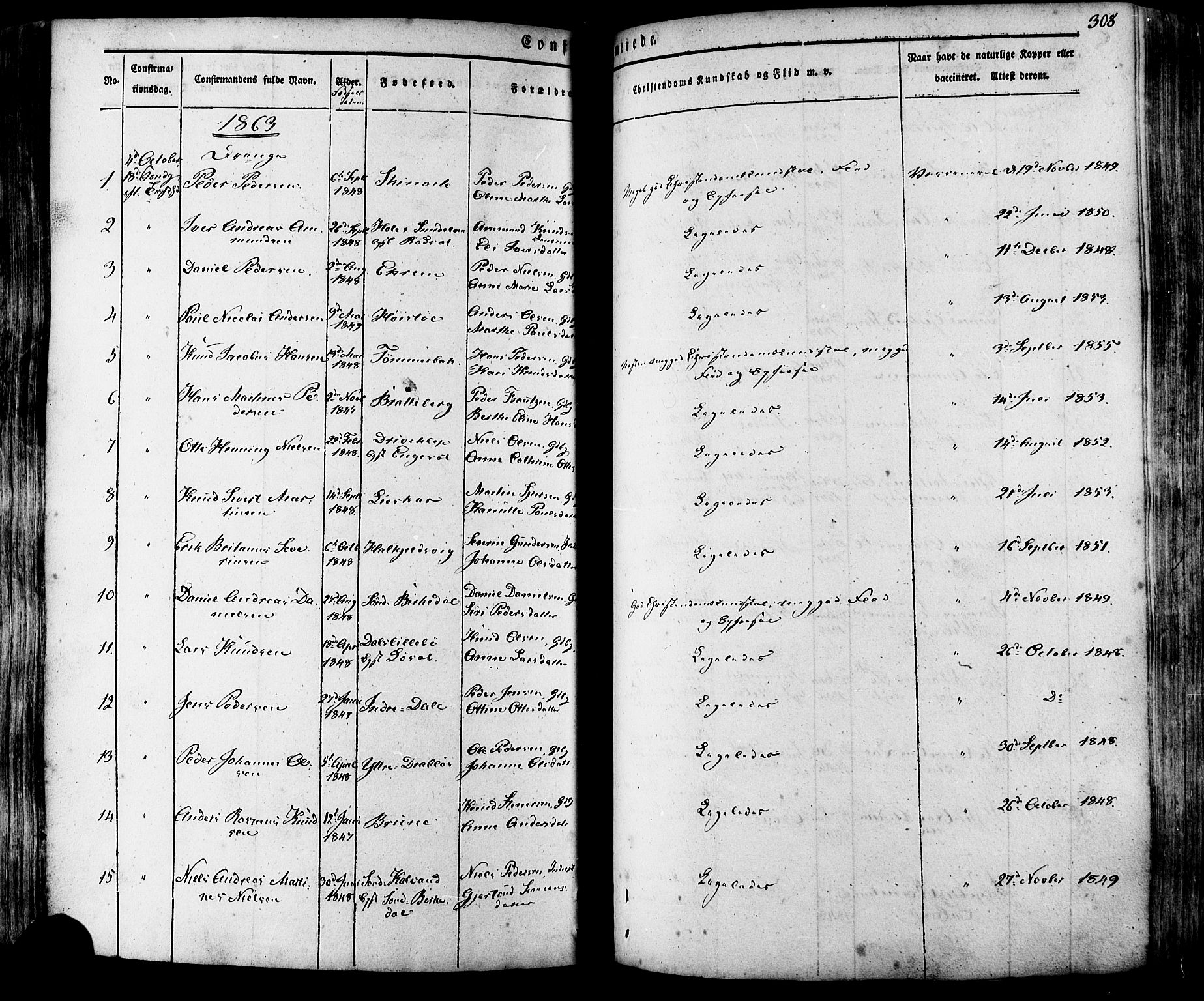 Ministerialprotokoller, klokkerbøker og fødselsregistre - Møre og Romsdal, SAT/A-1454/511/L0140: Parish register (official) no. 511A07, 1851-1878, p. 308