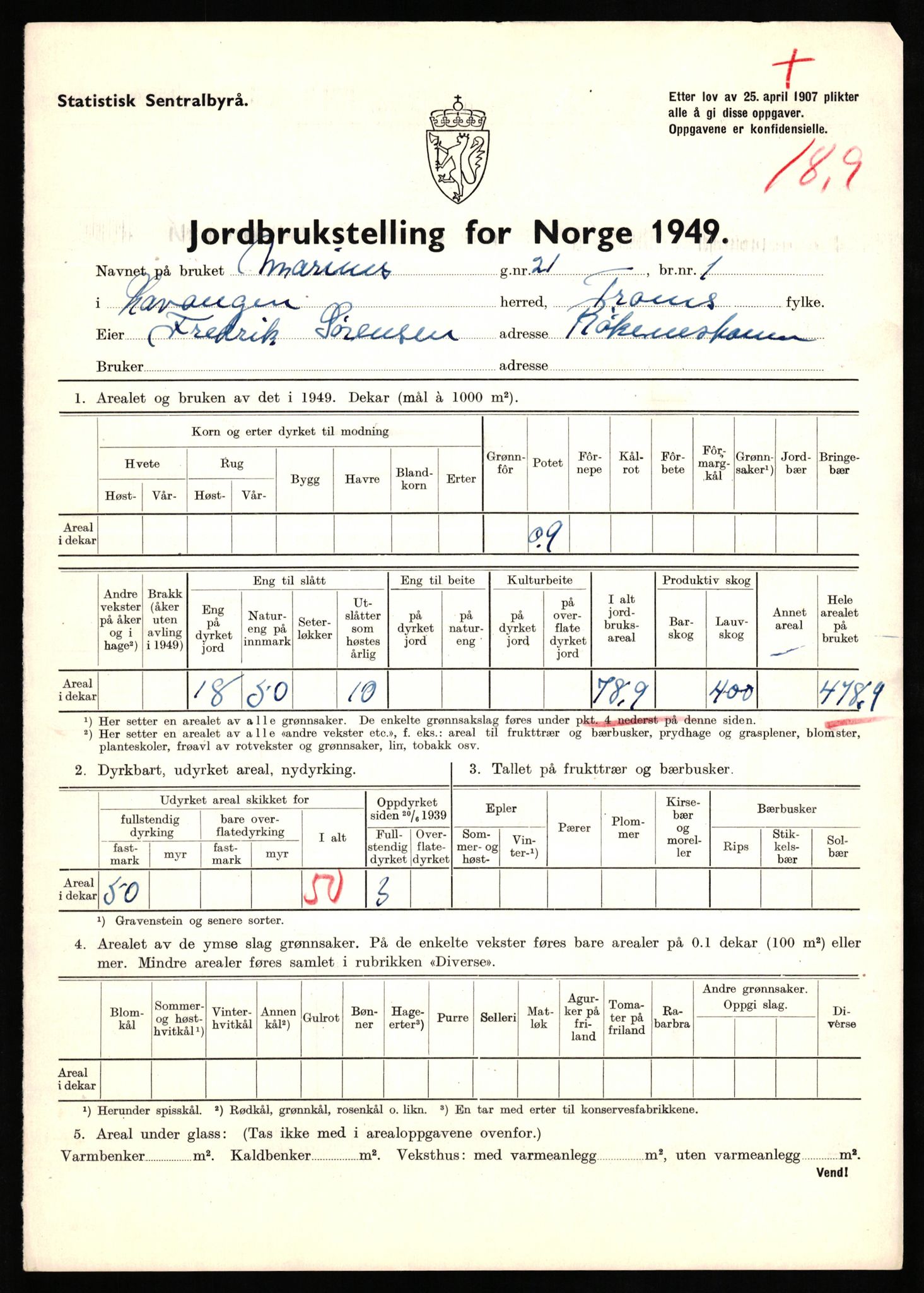 Statistisk sentralbyrå, Næringsøkonomiske emner, Jordbruk, skogbruk, jakt, fiske og fangst, AV/RA-S-2234/G/Gc/L0437: Troms: Gratangen og Lavangen, 1949, p. 592