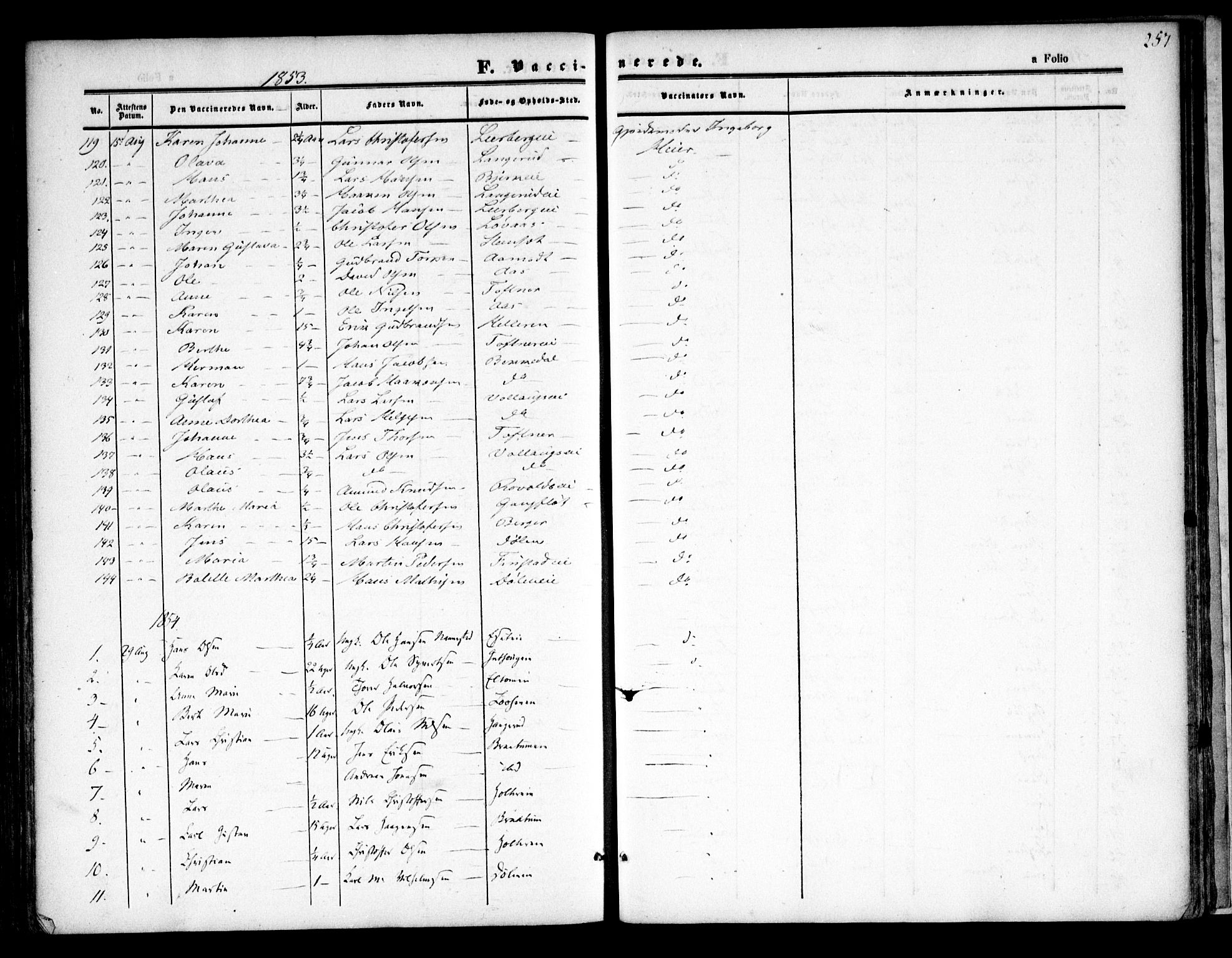 Nannestad prestekontor Kirkebøker, SAO/A-10414a/F/Fa/L0011: Parish register (official) no. I 11, 1850-1859, p. 257