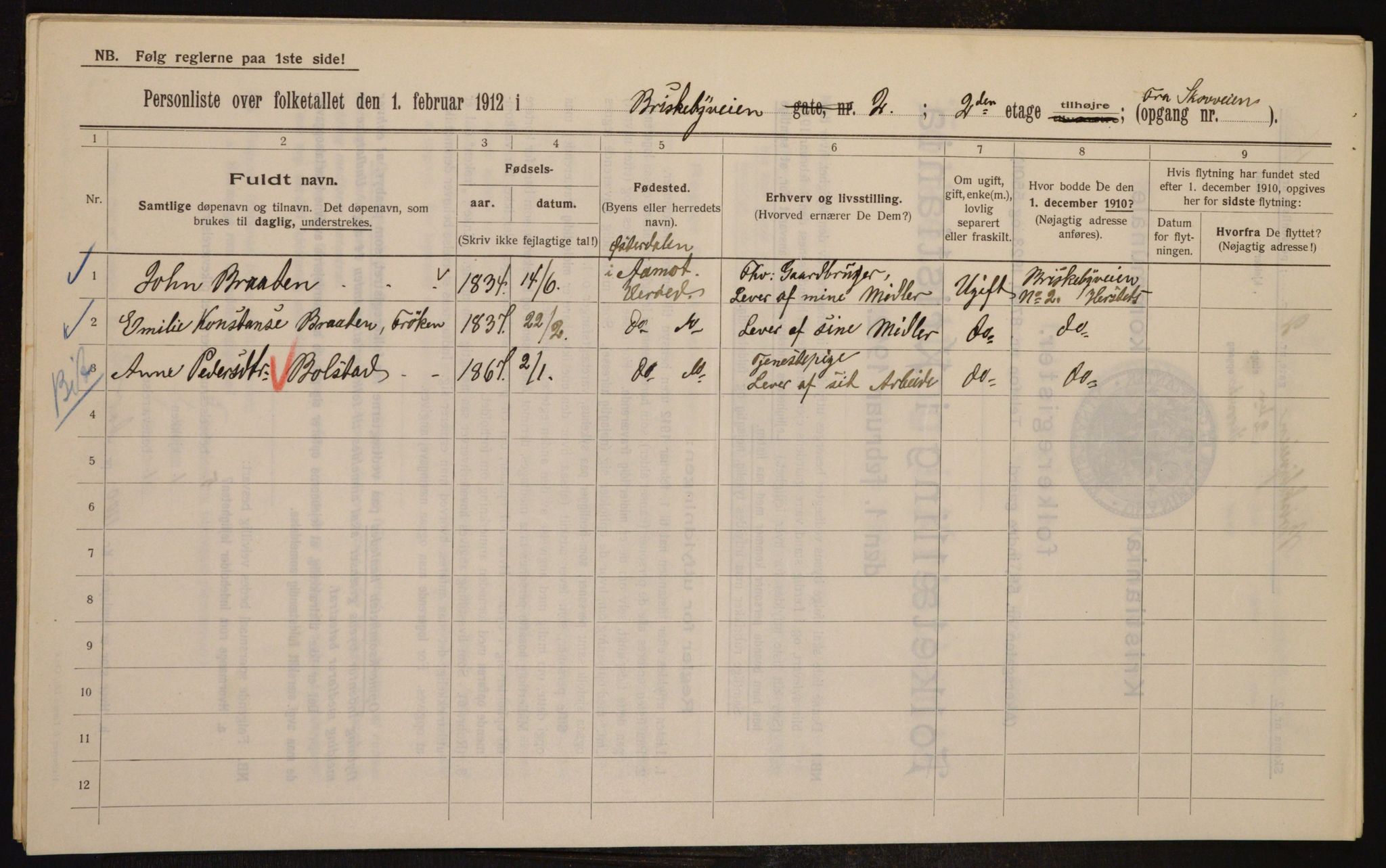 OBA, Municipal Census 1912 for Kristiania, 1912, p. 9026