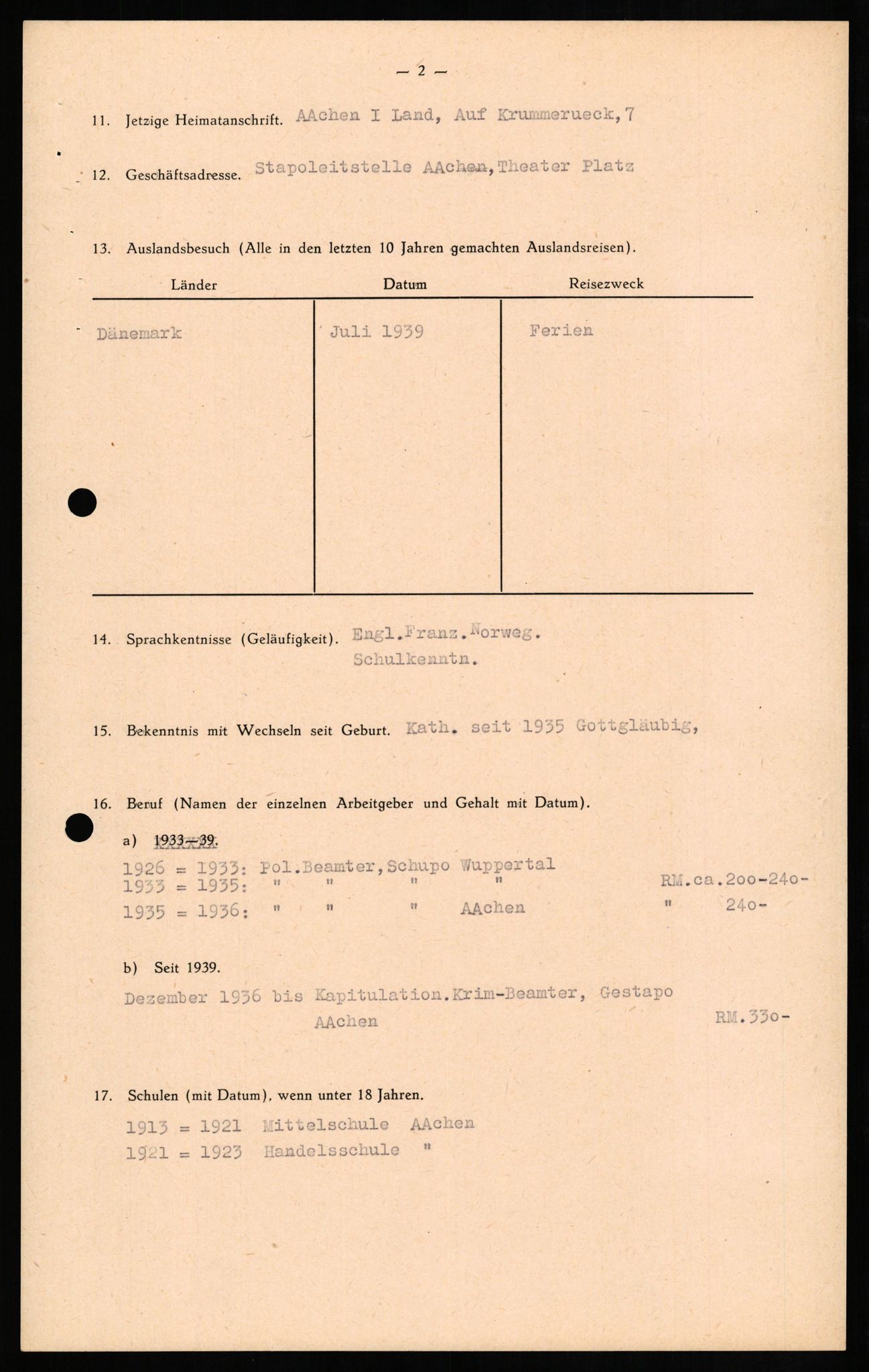 Forsvaret, Forsvarets overkommando II, AV/RA-RAFA-3915/D/Db/L0013: CI Questionaires. Tyske okkupasjonsstyrker i Norge. Tyskere., 1945-1946, p. 428