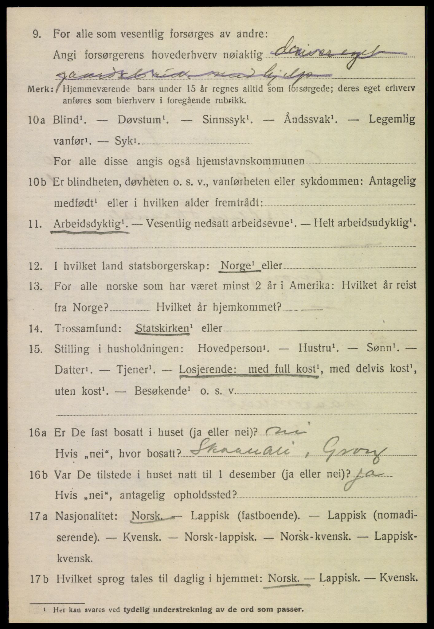 SAT, 1920 census for Grong, 1920, p. 5610