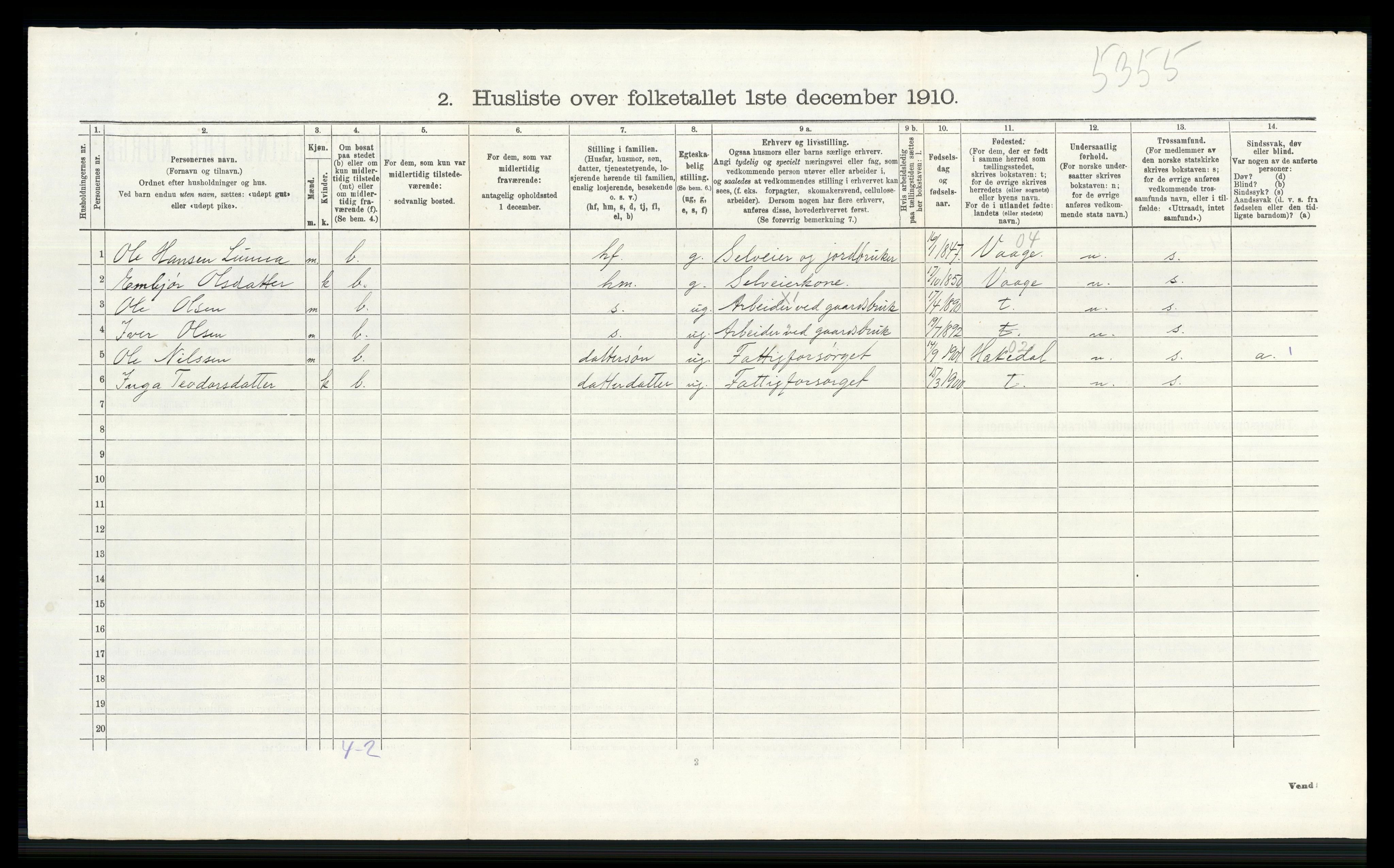 RA, 1910 census for Lom, 1910, p. 700