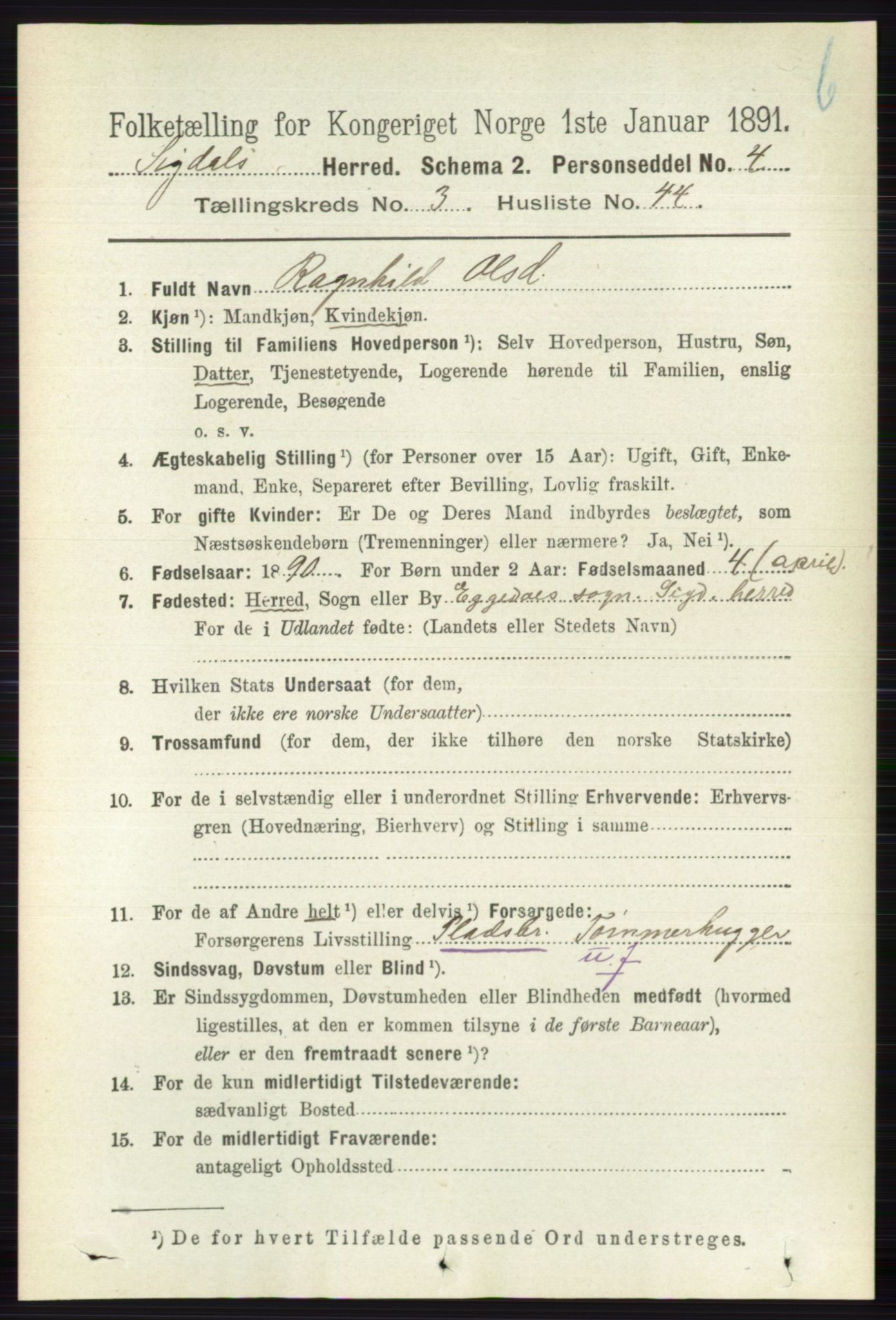 RA, 1891 census for 0621 Sigdal, 1891, p. 4553