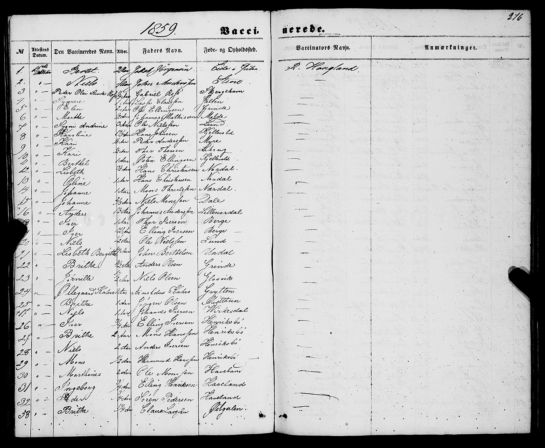 Gulen sokneprestembete, AV/SAB-A-80201/H/Haa/Haaa/L0022: Parish register (official) no. A 22, 1859-1869, p. 276