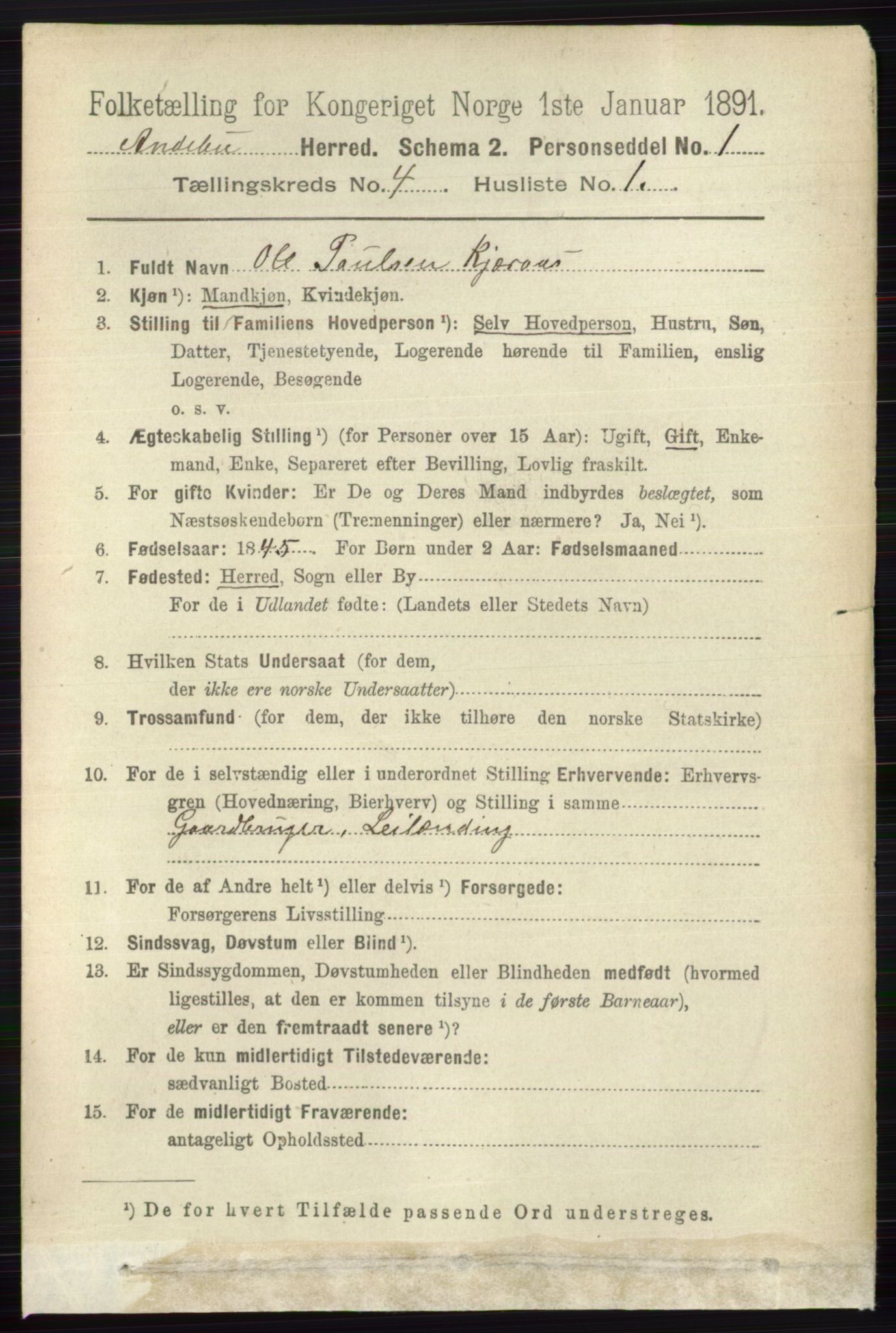 RA, 1891 census for 0719 Andebu, 1891, p. 2038