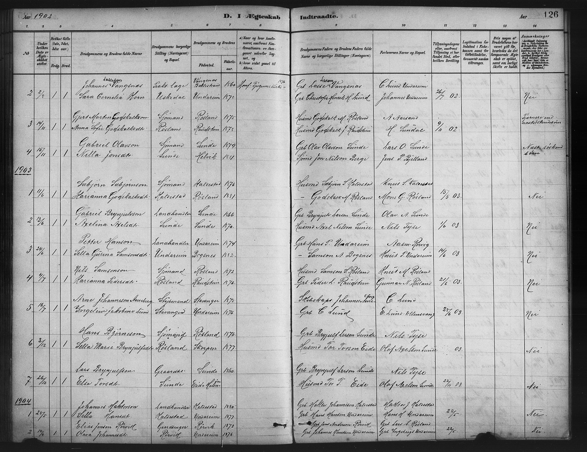Husnes Sokneprestembete, SAB/A-75901/H/Hab: Parish register (copy) no. A 2, 1881-1917, p. 126