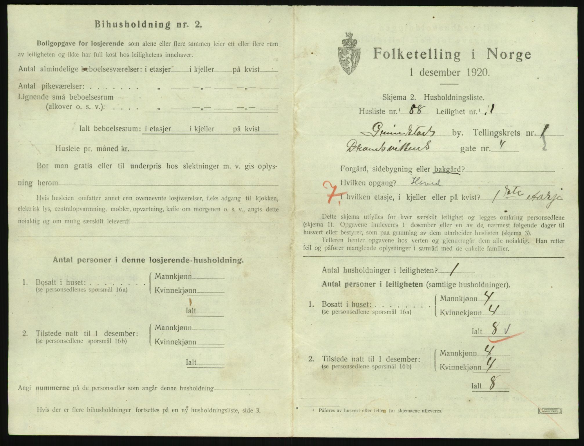 SAK, 1920 census for Grimstad, 1920, p. 1253