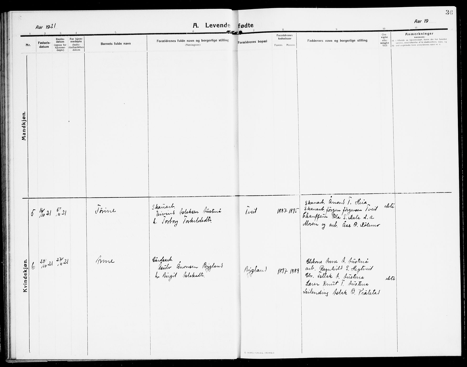 Åmli sokneprestkontor, AV/SAK-1111-0050/F/Fb/Fbb/L0003: Parish register (copy) no. B 3, 1906-1941, p. 36