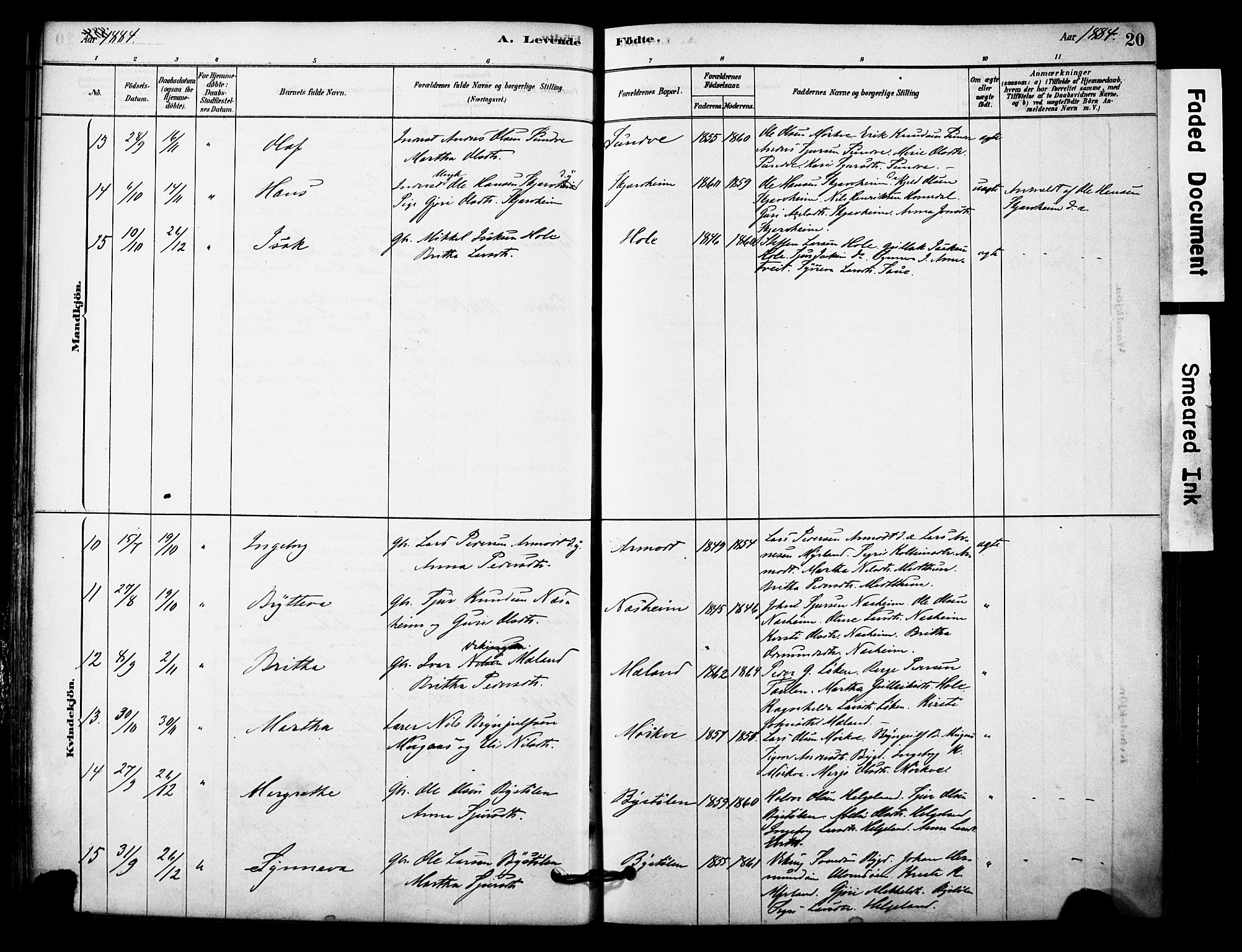 Vossestrand Sokneprestembete, SAB/A-79101/H/Haa: Parish register (official) no. C 1, 1878-1903, p. 20