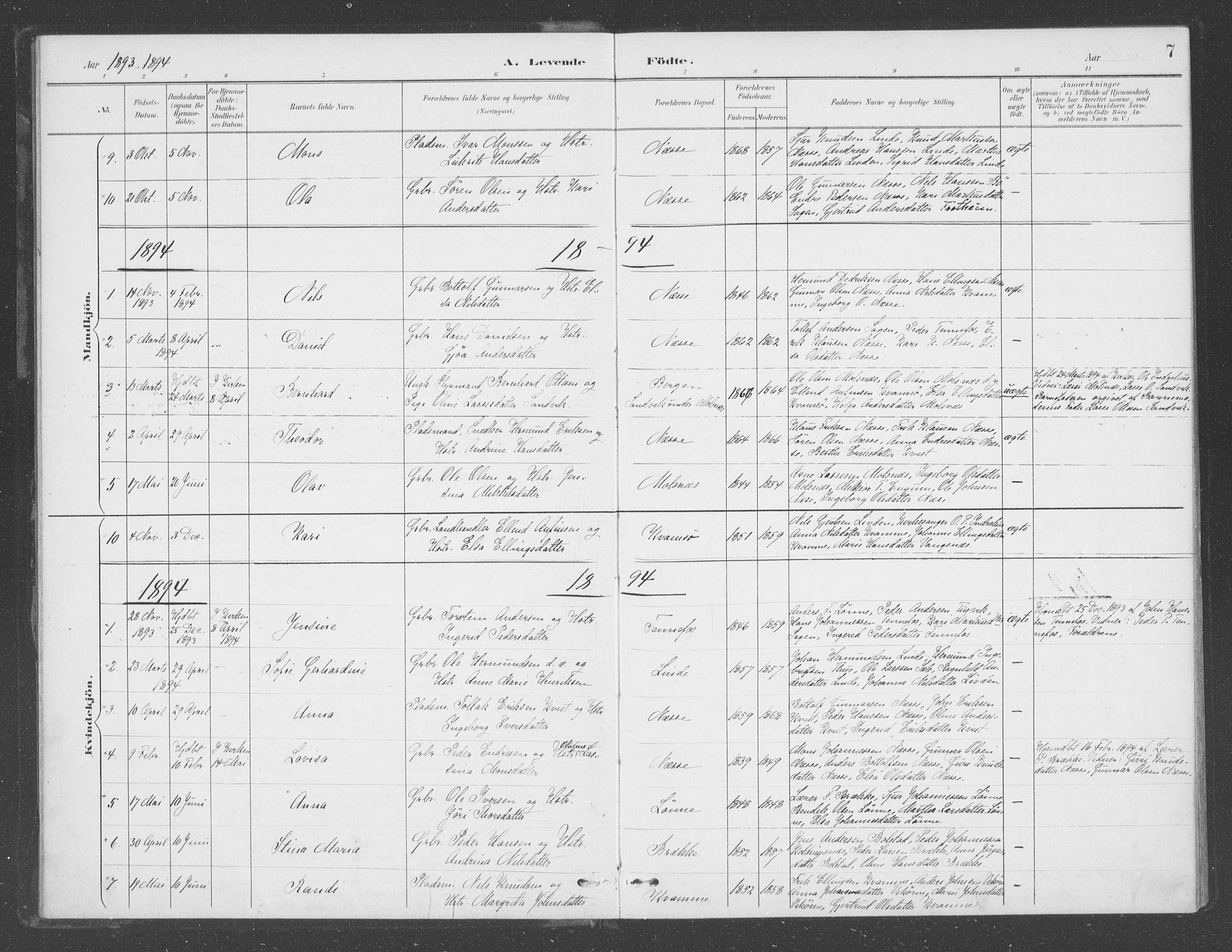 Vik sokneprestembete, AV/SAB-A-81501/H/Haa/Haad/L0002: Parish register (official) no. D  2, 1891-1907, p. 7