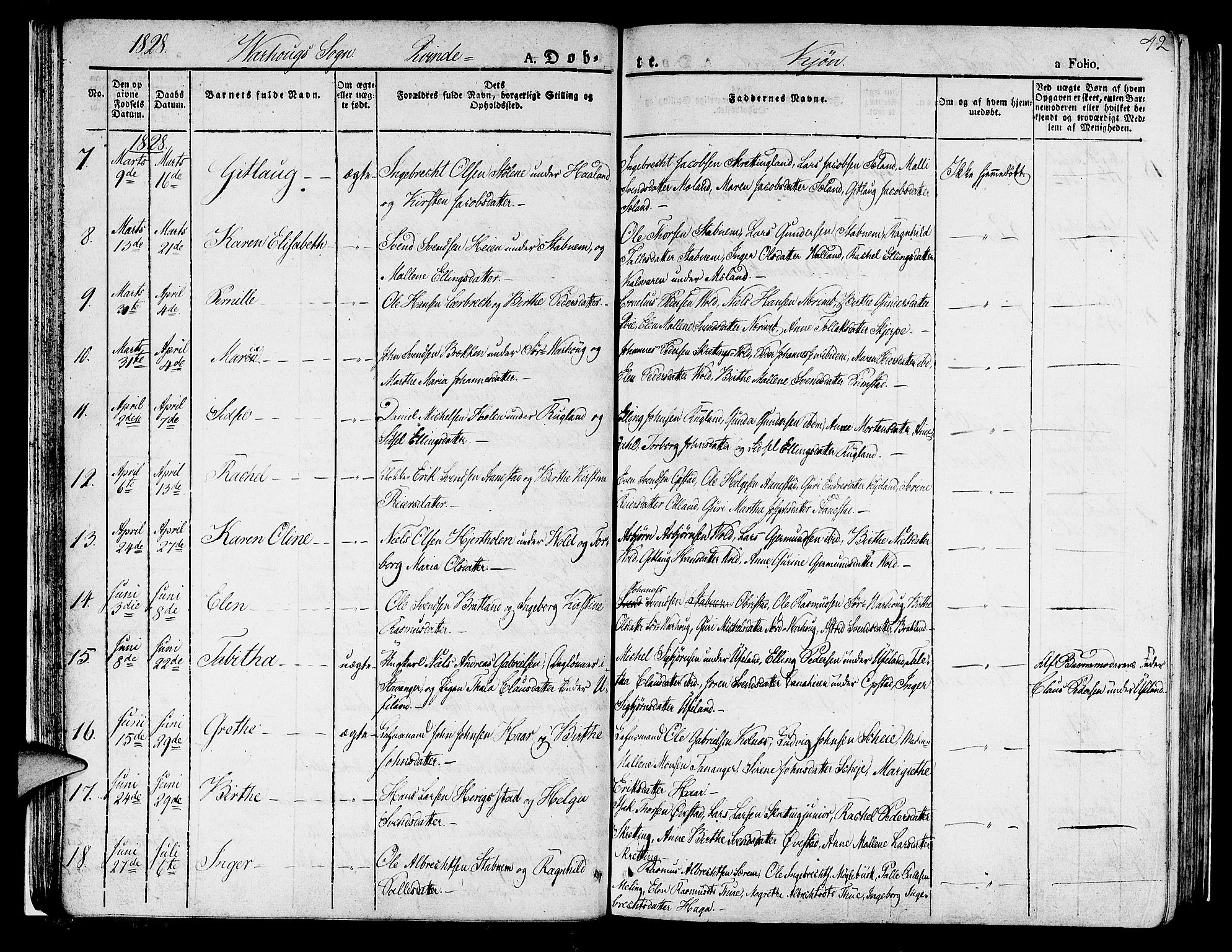 Hå sokneprestkontor, SAST/A-101801/001/30BA/L0004: Parish register (official) no. A 4.1 /2, 1826-1841, p. 42