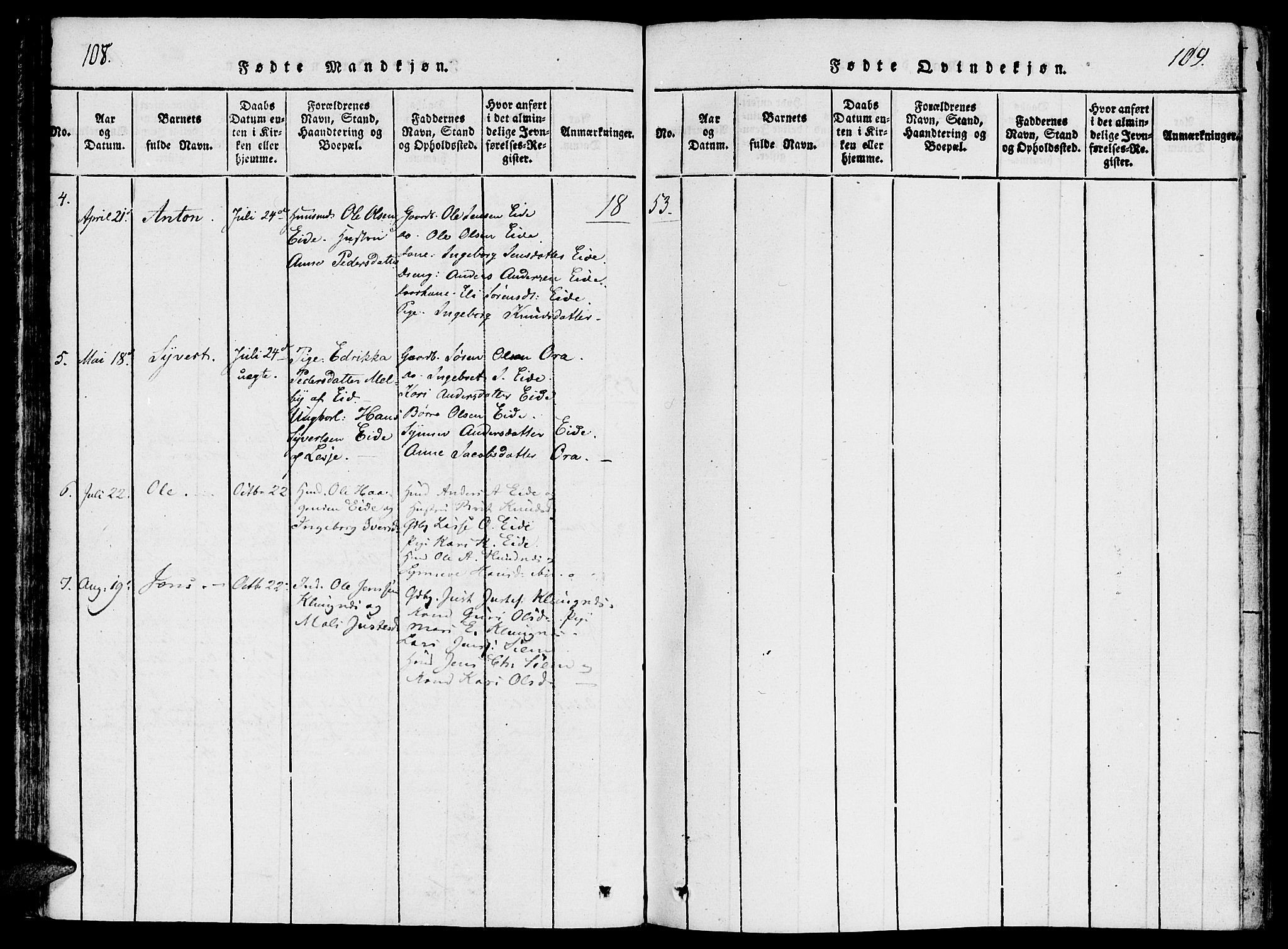 Ministerialprotokoller, klokkerbøker og fødselsregistre - Møre og Romsdal, AV/SAT-A-1454/542/L0551: Parish register (official) no. 542A01, 1818-1853, p. 108-109