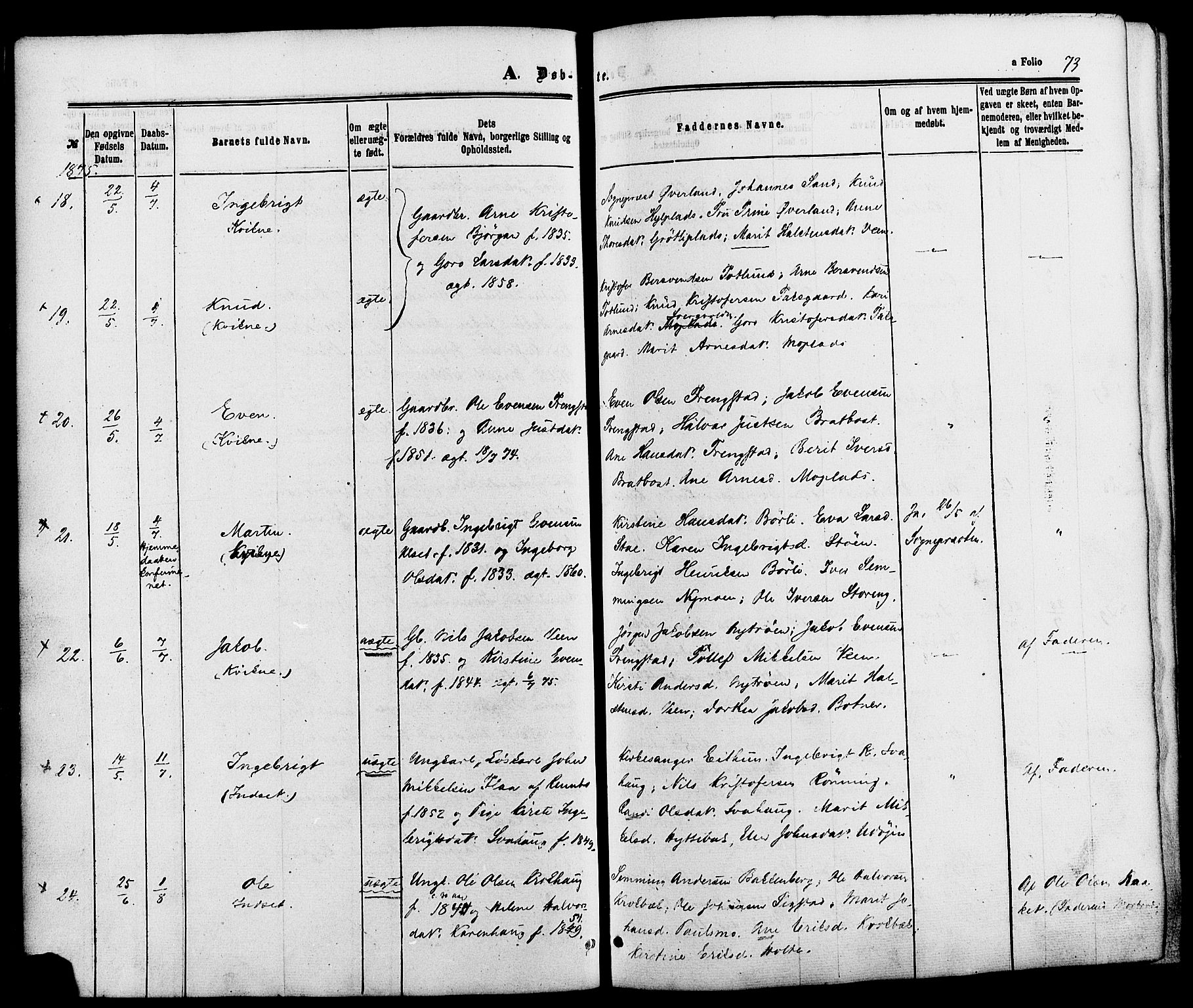 Kvikne prestekontor, AV/SAH-PREST-064/H/Ha/Haa/L0006: Parish register (official) no. 6, 1863-1886, p. 73