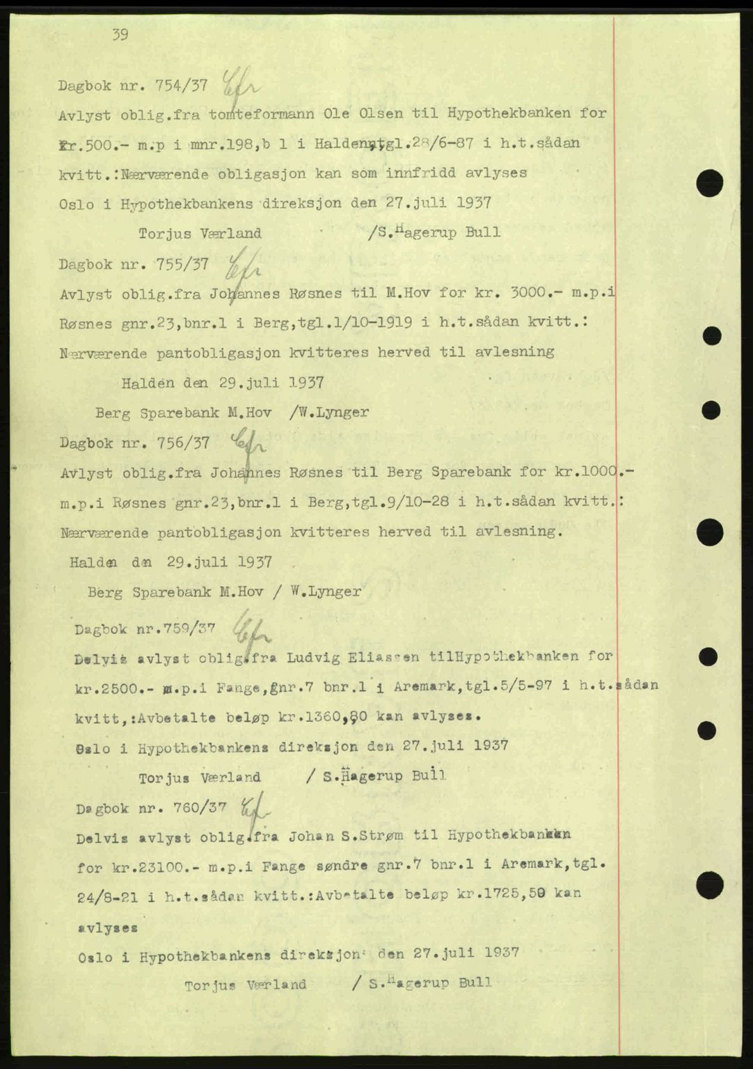 Idd og Marker sorenskriveri, AV/SAO-A-10283/G/Gb/Gbc/L0001: Mortgage book no. B1-3, 1936-1939, Diary no: : 754/1937