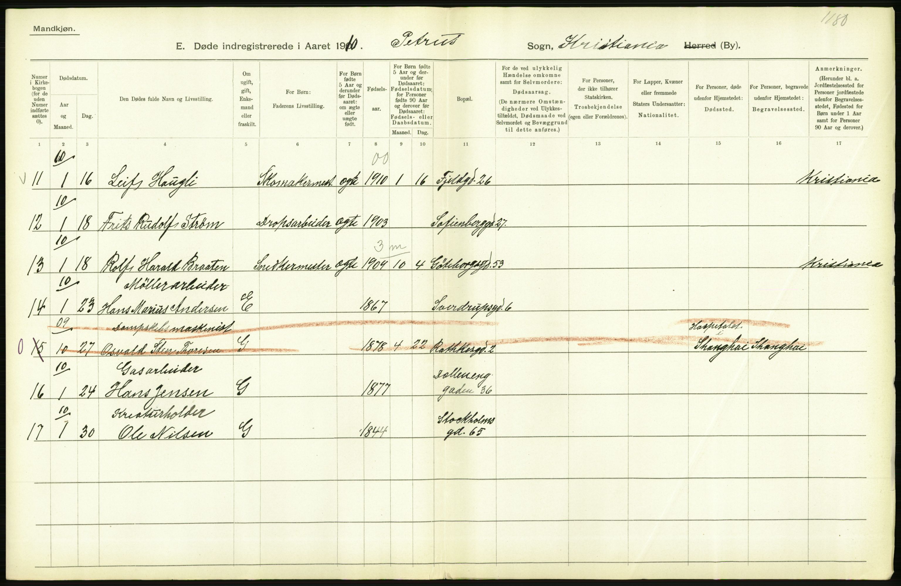 Statistisk sentralbyrå, Sosiodemografiske emner, Befolkning, AV/RA-S-2228/D/Df/Dfa/Dfah/L0008: Kristiania: Døde, 1910, p. 532