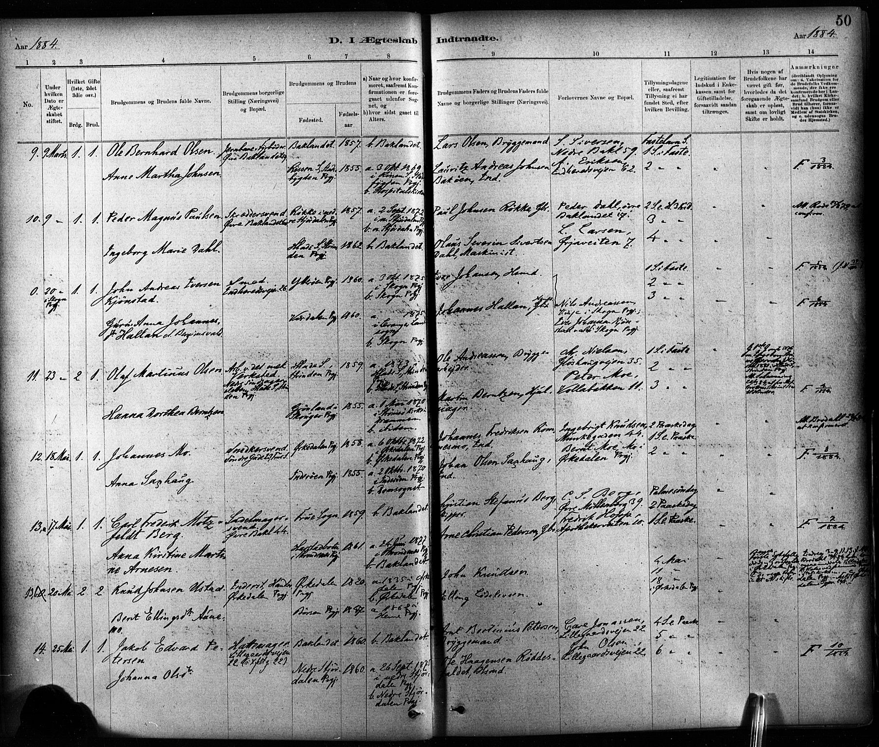 Ministerialprotokoller, klokkerbøker og fødselsregistre - Sør-Trøndelag, SAT/A-1456/604/L0189: Parish register (official) no. 604A10, 1878-1892, p. 50