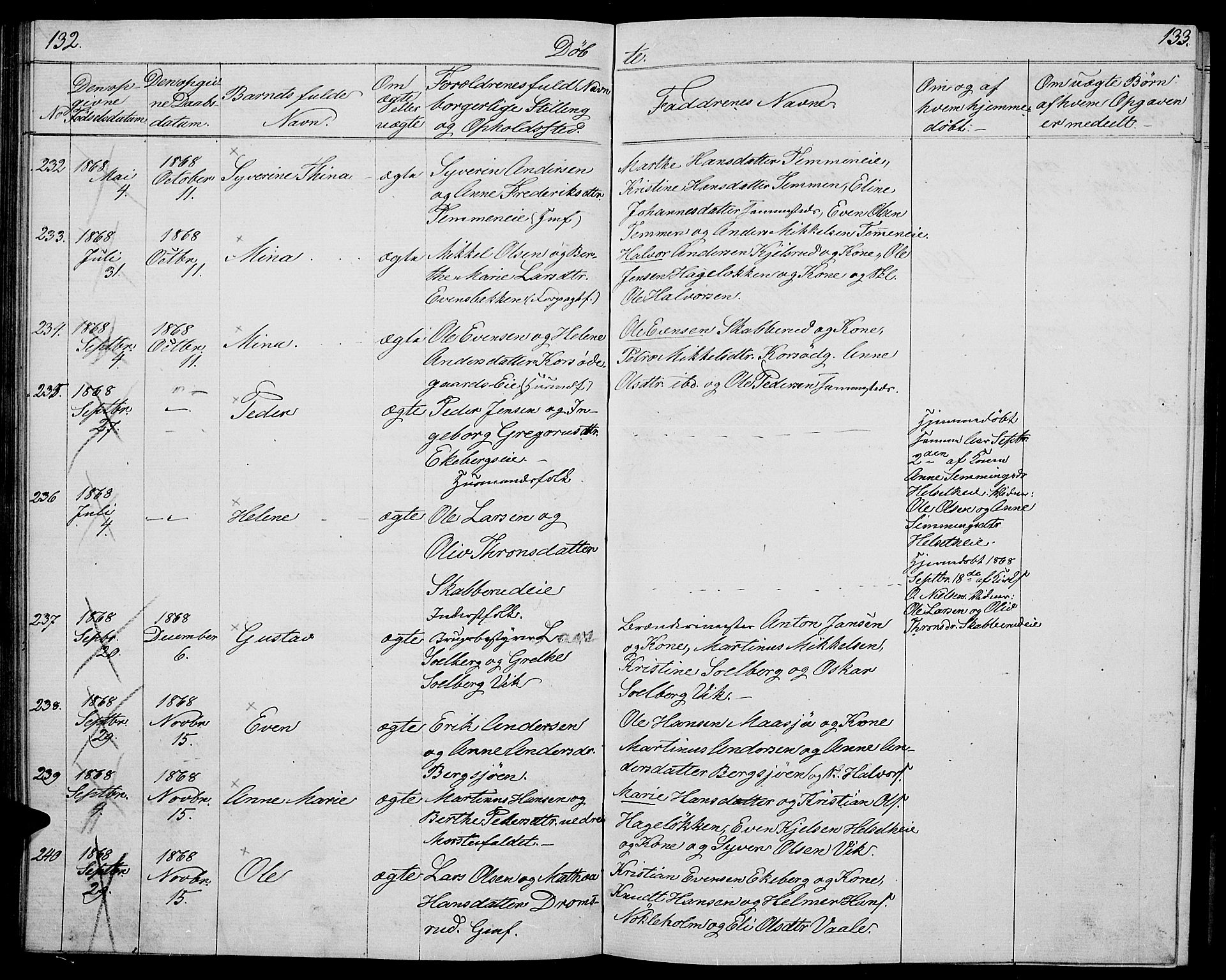 Stange prestekontor, AV/SAH-PREST-002/L/L0004: Parish register (copy) no. 4, 1861-1869, p. 132-133